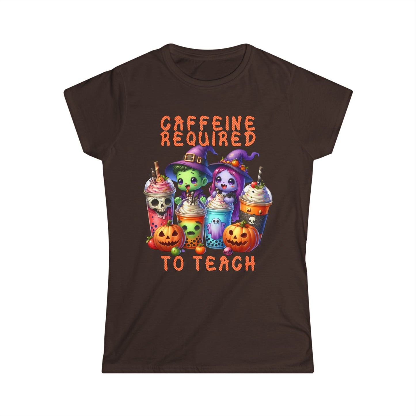 Female T-Shirt - Teacher / Halloween - Caffeine required to teach (01a)