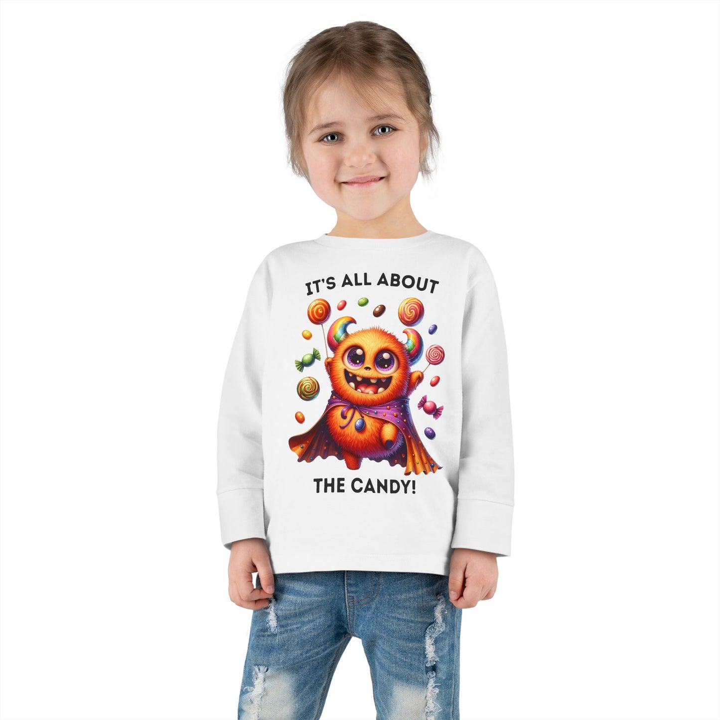 Toddler LS Tee - Halloween / Monster - It's all about the Candy! (01a)