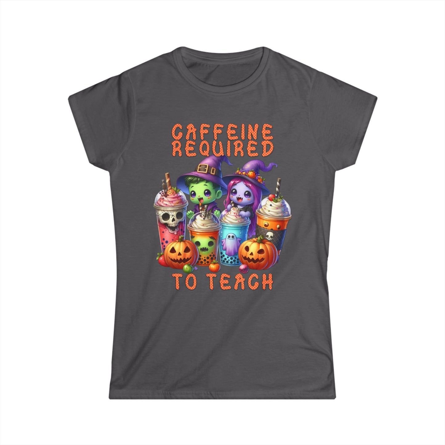 Female T-Shirt - Teacher / Halloween - Caffeine required to teach (01a)