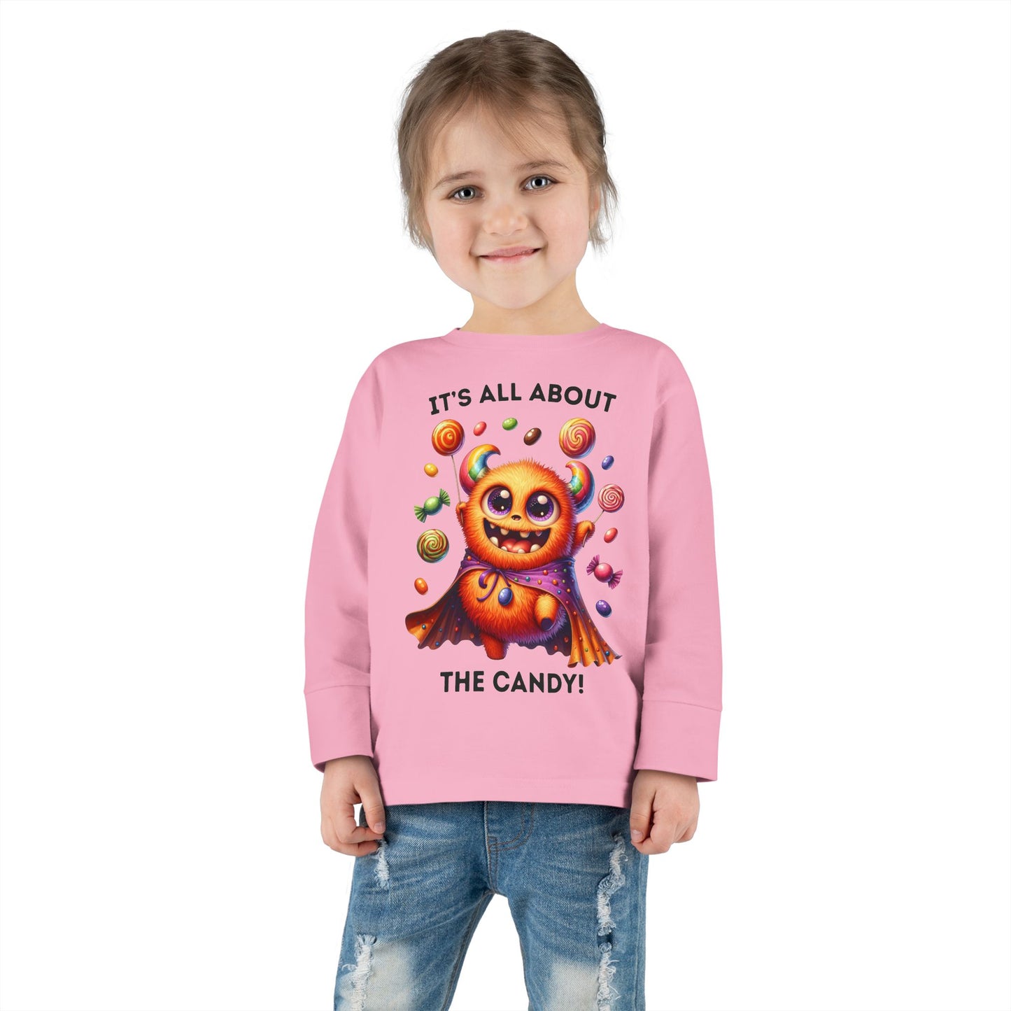 Toddler LS Tee - Halloween / Monster - It's all about the Candy! (01a)