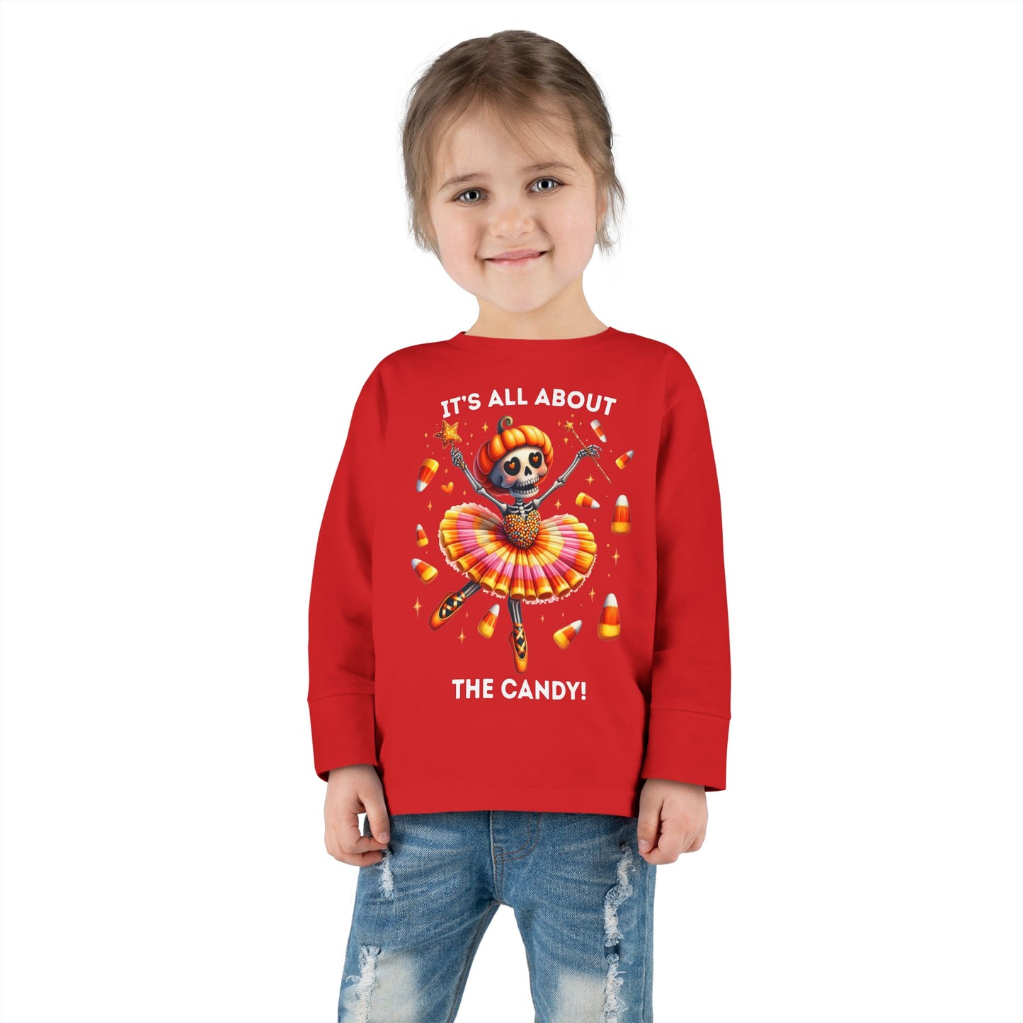 Toddler LS Tee - Halloween / Ballet Skeleton - It's all about the Candy! (01a)