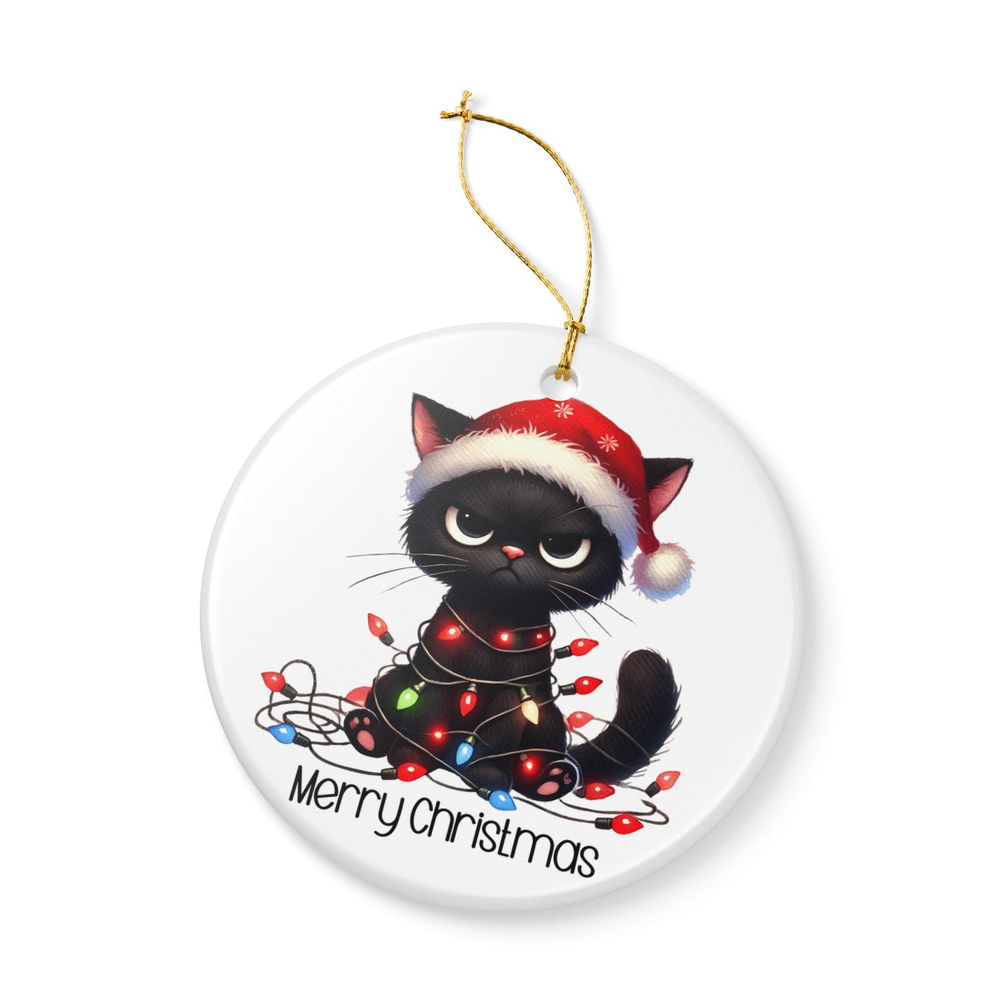Ceramic Ornament – Christmas - Cat in Lights 01