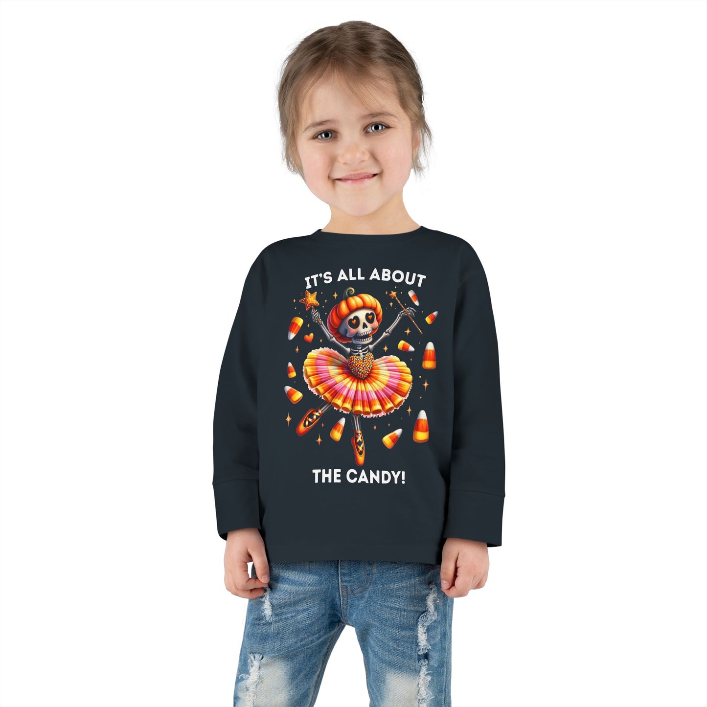 Toddler LS Tee - Halloween / Ballet Skeleton - It's all about the Candy! (01a)