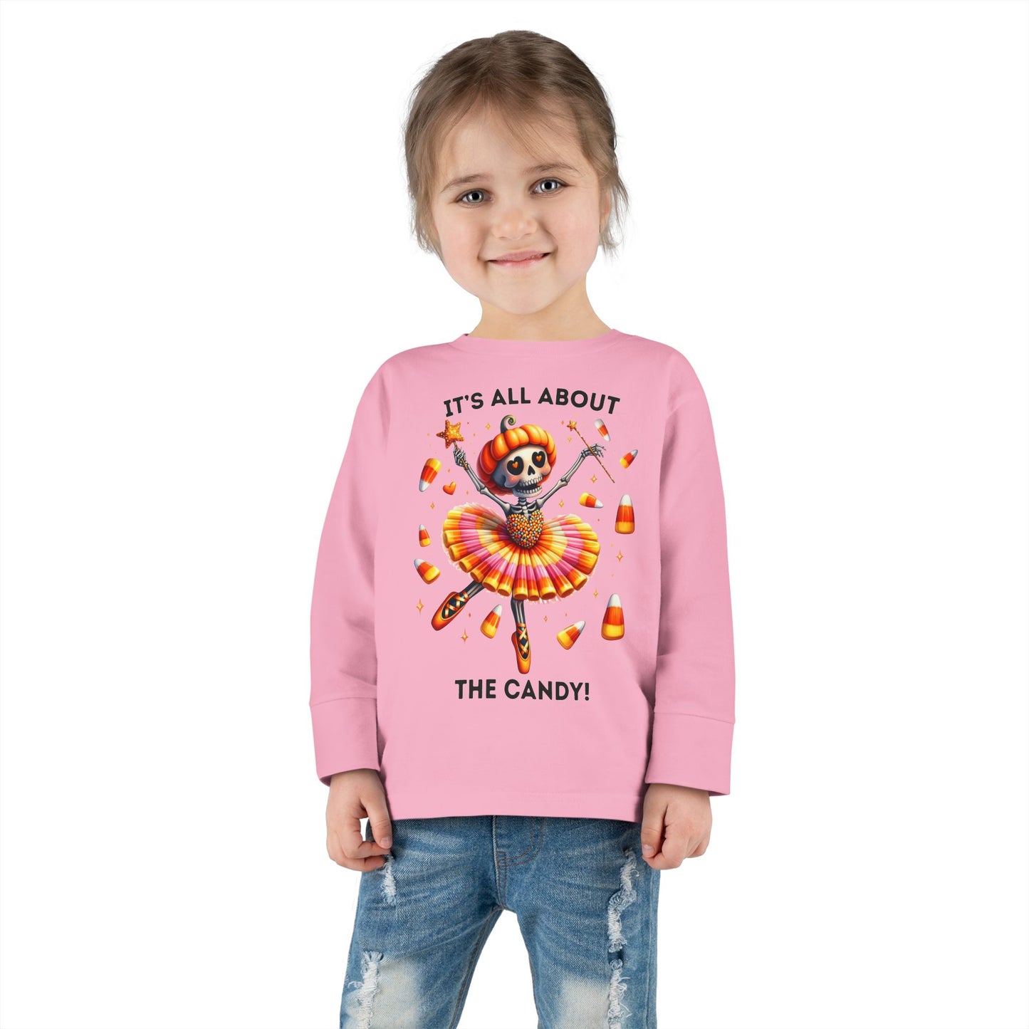 Toddler LS Tee - Halloween / Ballet Skeleton - It's all about the Candy! (01a)