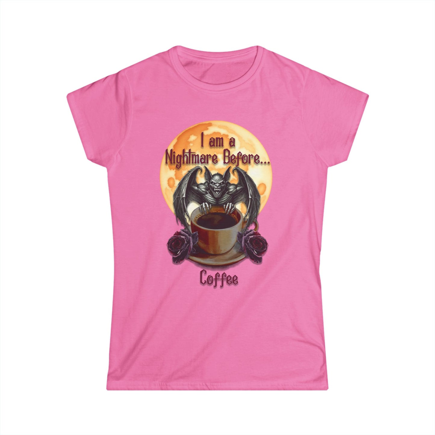 Female T-Shirt - Halloween - Nightmare Before Coffee (1a) - Front Only