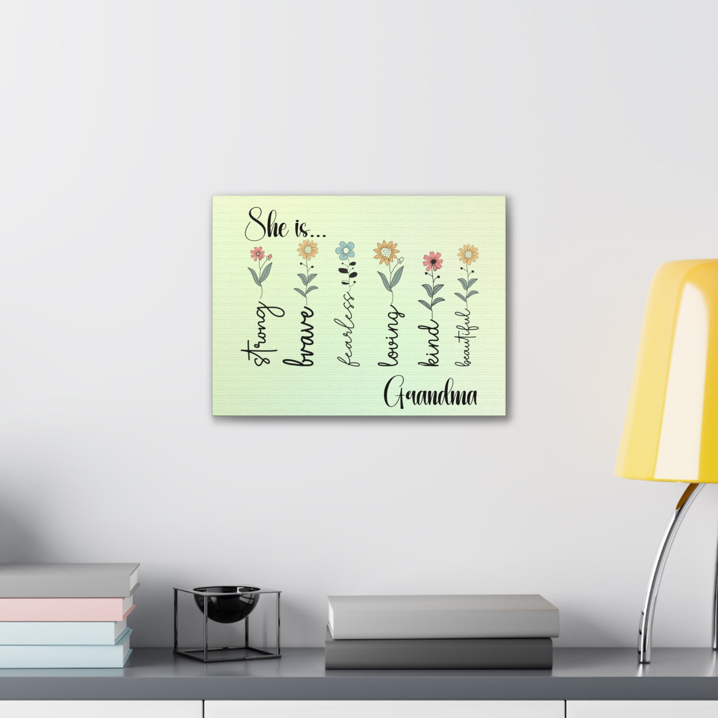 Canvas - Inspirational Floral Art for Grandma - She is Strong, Brave, Fearless, Loving, Kind, Beautiful 2