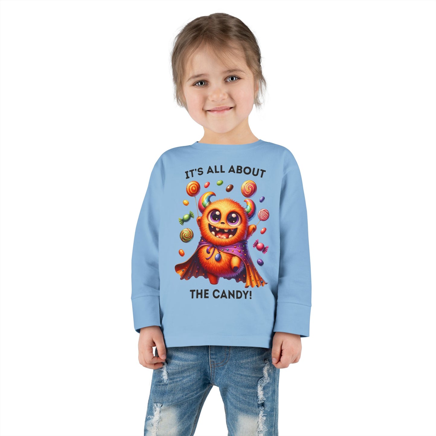 Toddler LS Tee - Halloween / Monster - It's all about the Candy! (01a)
