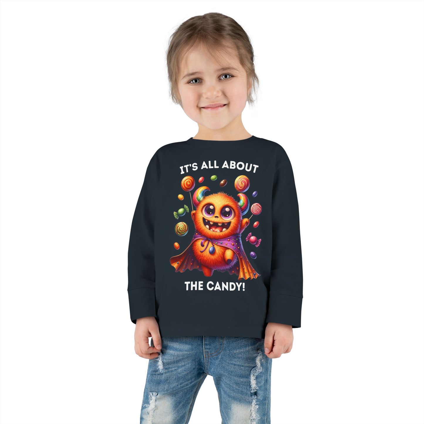 Toddler LS Tee - Halloween / Monster - It's all about the Candy! (01a)