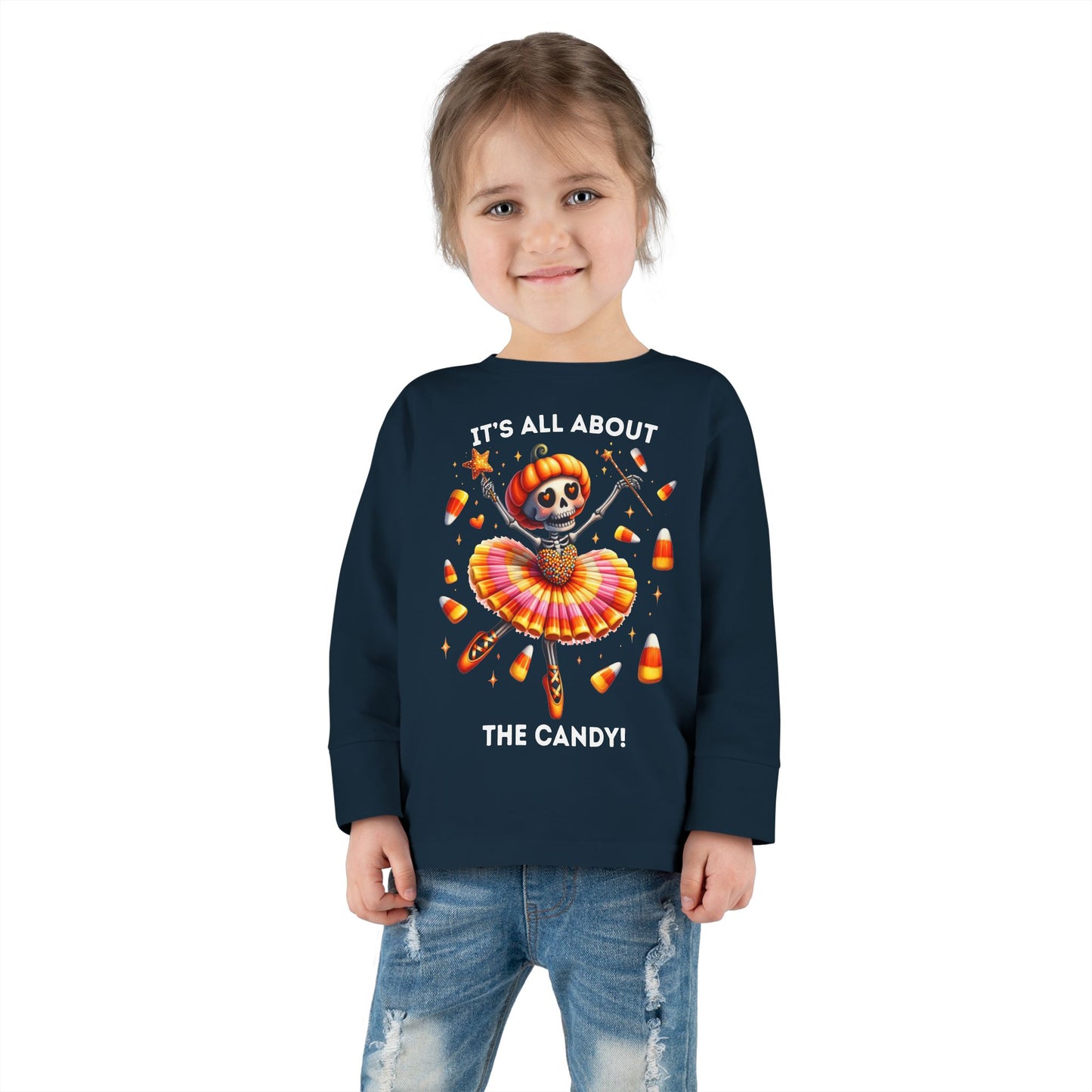 Toddler LS Tee - Halloween / Ballet Skeleton - It's all about the Candy! (01a)