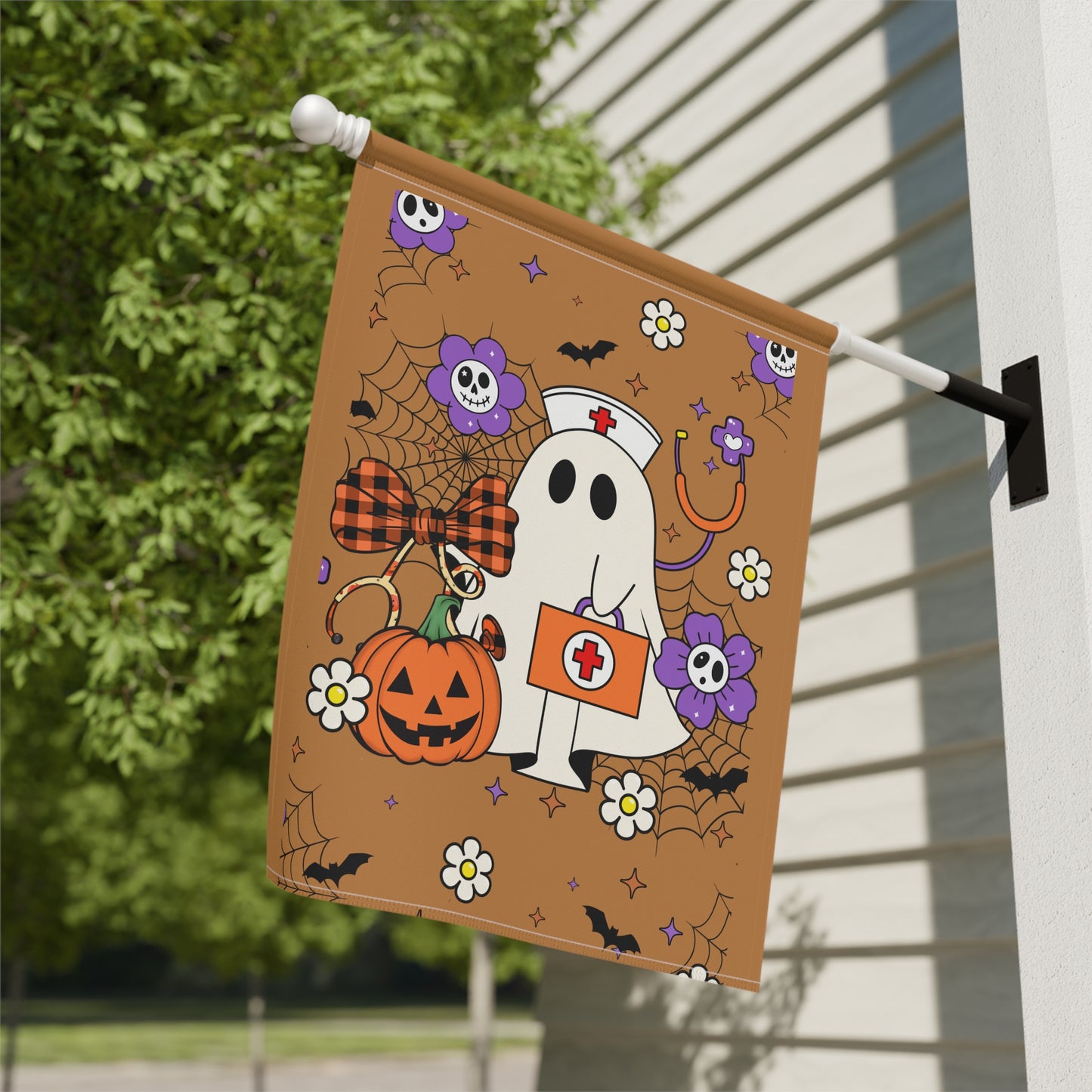 Garden Flag - Medical / Halloween Ghost with Medical Stuff (01a)