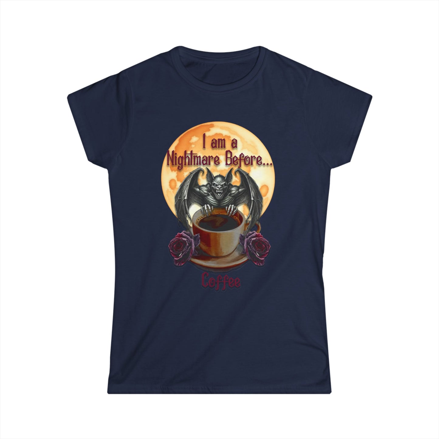 Female T-Shirt - Halloween - Nightmare Before Coffee (1a) - Front Only