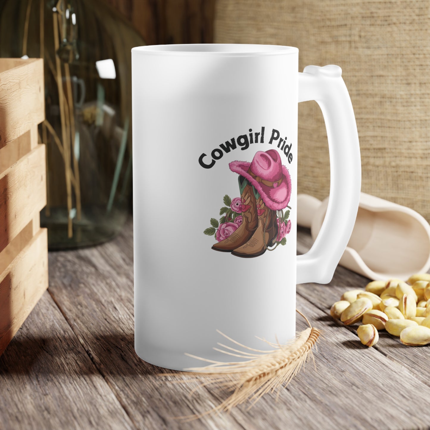 Frosted Glass Beer Mug - Cowgirl Pride (1)