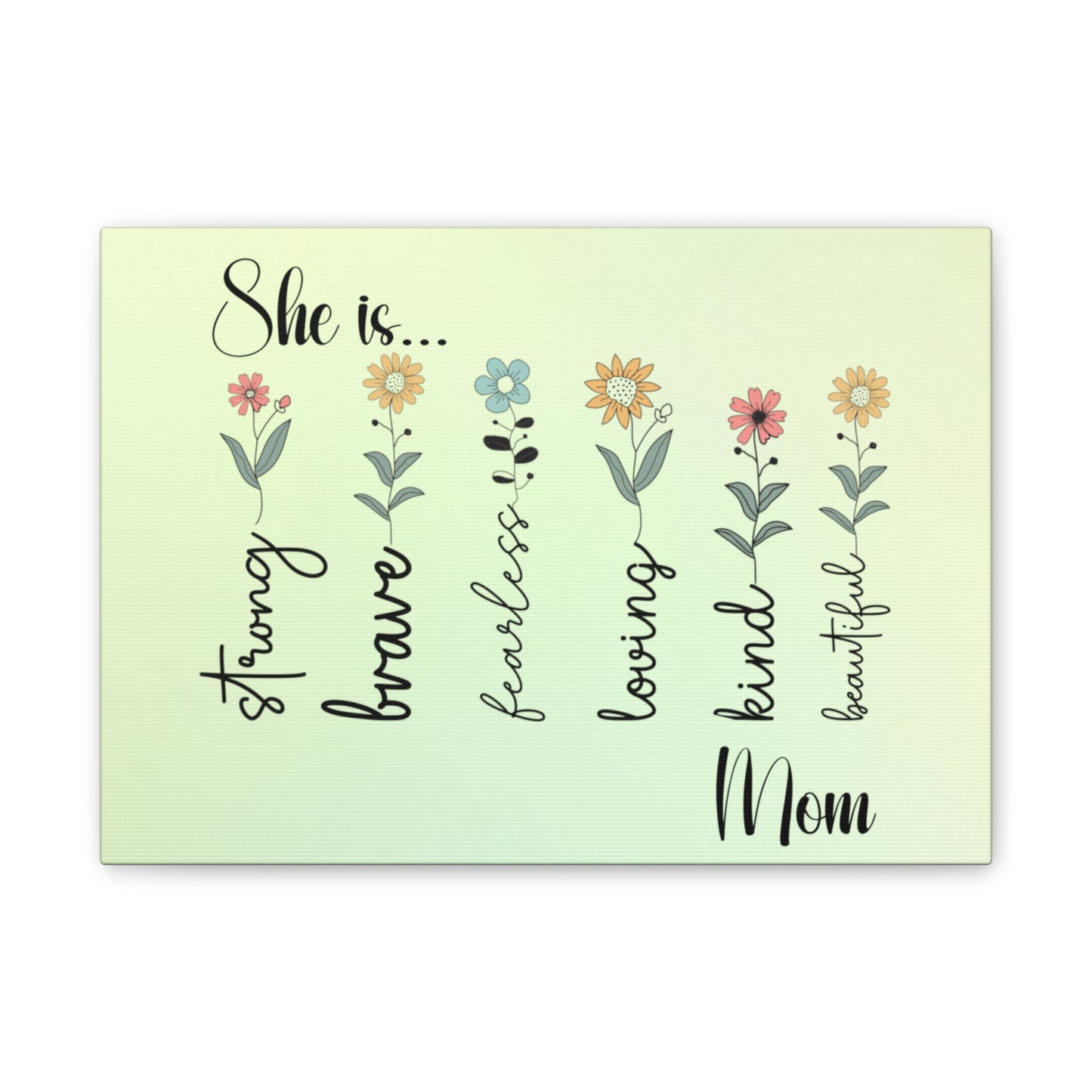 Canvas - Inspirational Floral Art for Mom - She is Strong, Brave, Fearless, Loving, Kind, Beautiful 2
