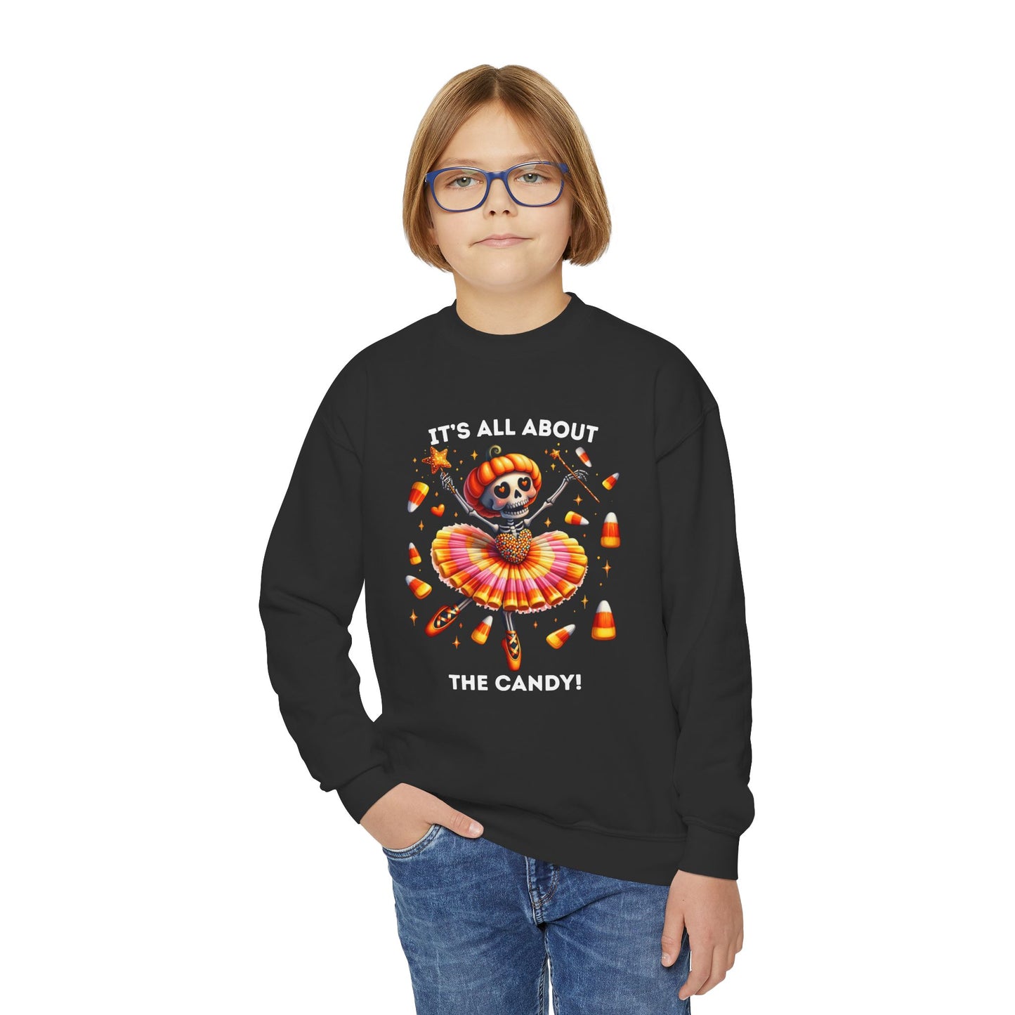 Child Sweatshirt - Halloween / Ballet Skeleton - It's all about the Candy! (01a)