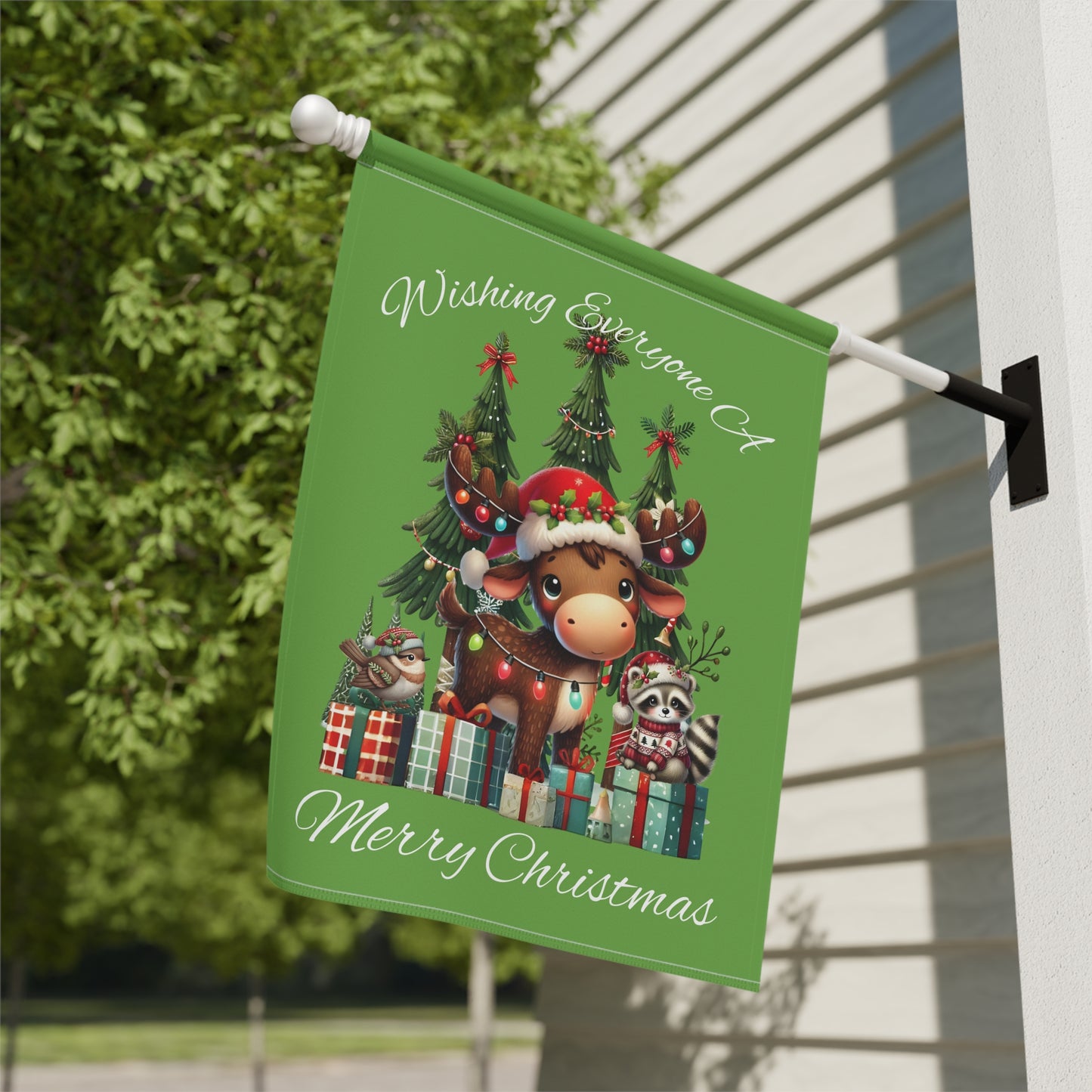 Garden Flag - Christmas - Merry Christmas Animals (01a Green)