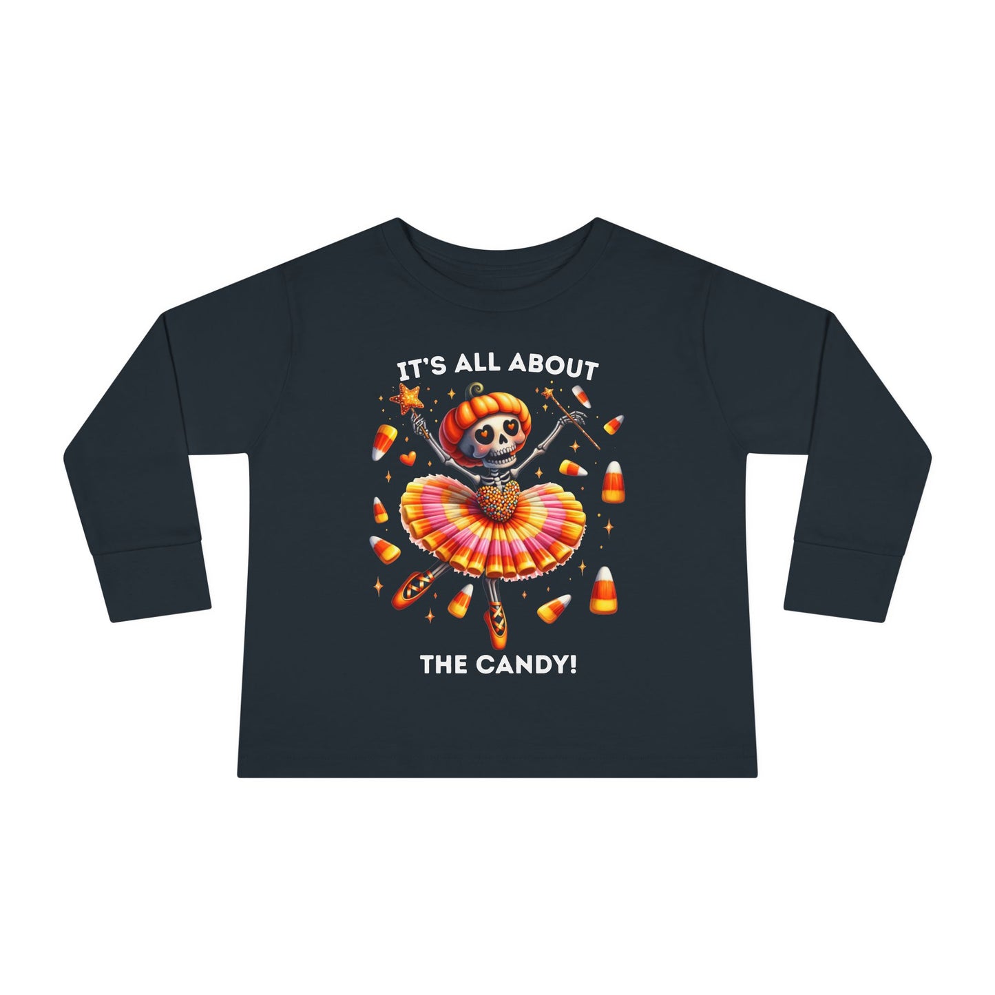 Toddler LS Tee - Halloween / Ballet Skeleton - It's all about the Candy! (01a)