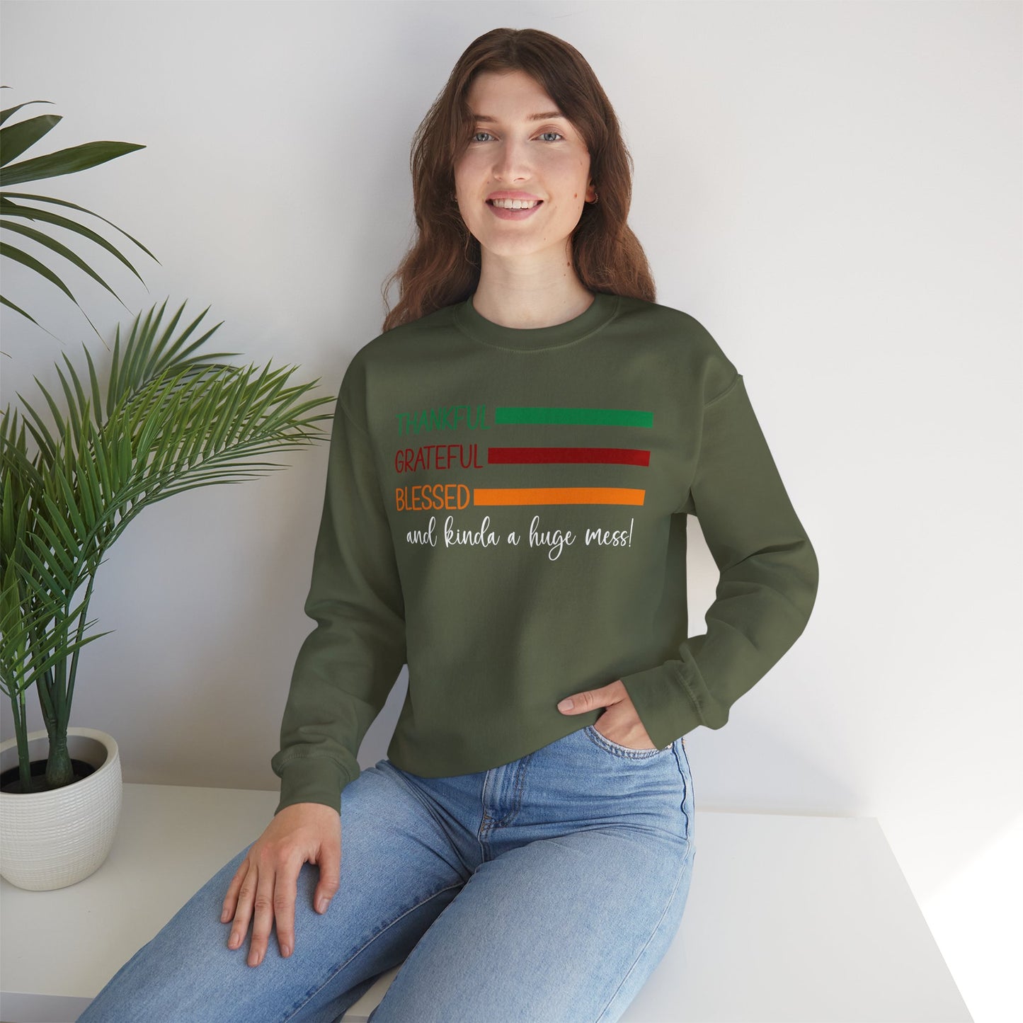 Sweatshirt - Christian - Thankful Grateful Blessed & a Mess (1a)