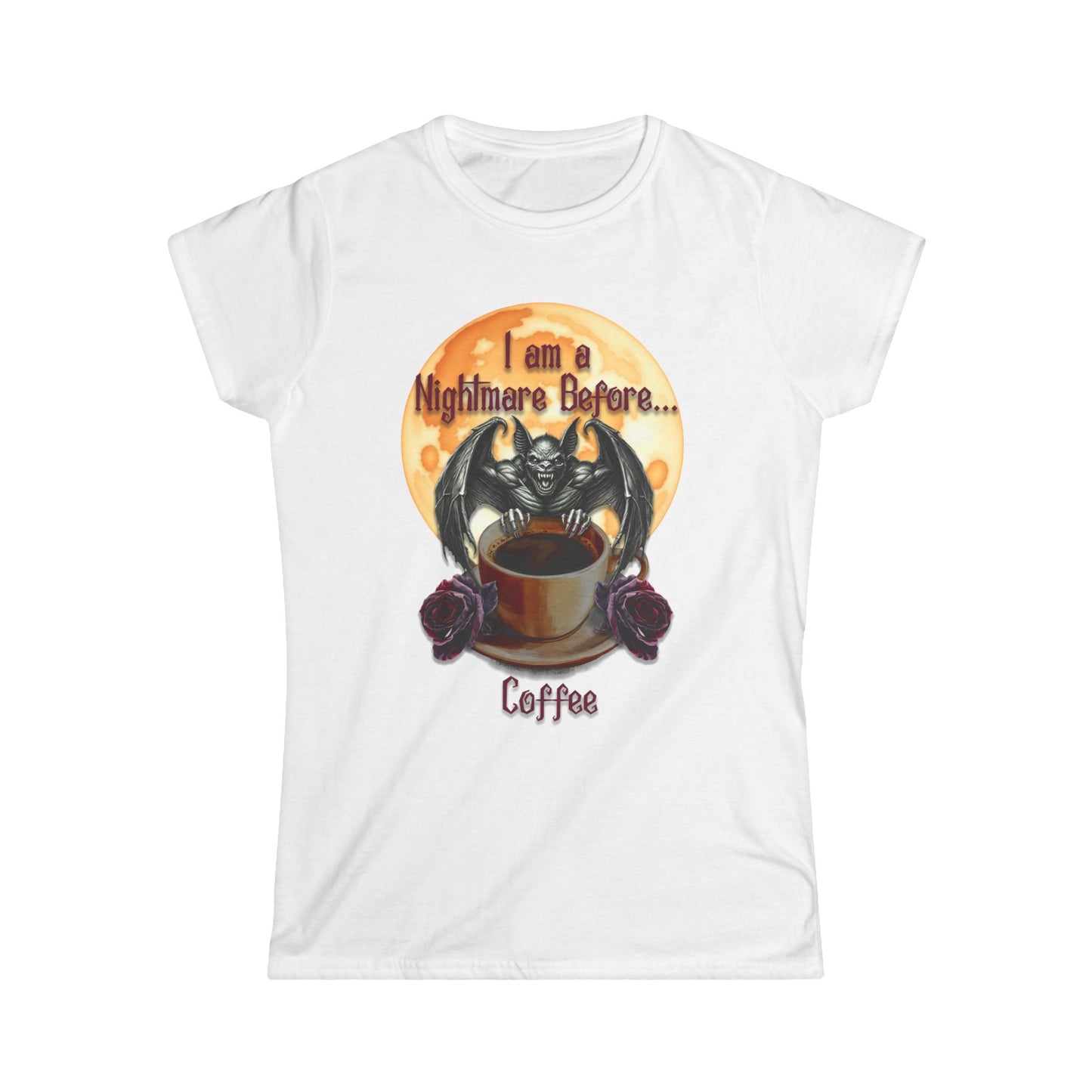 Female T-Shirt - Halloween - Nightmare Before Coffee (1a) - Front Only