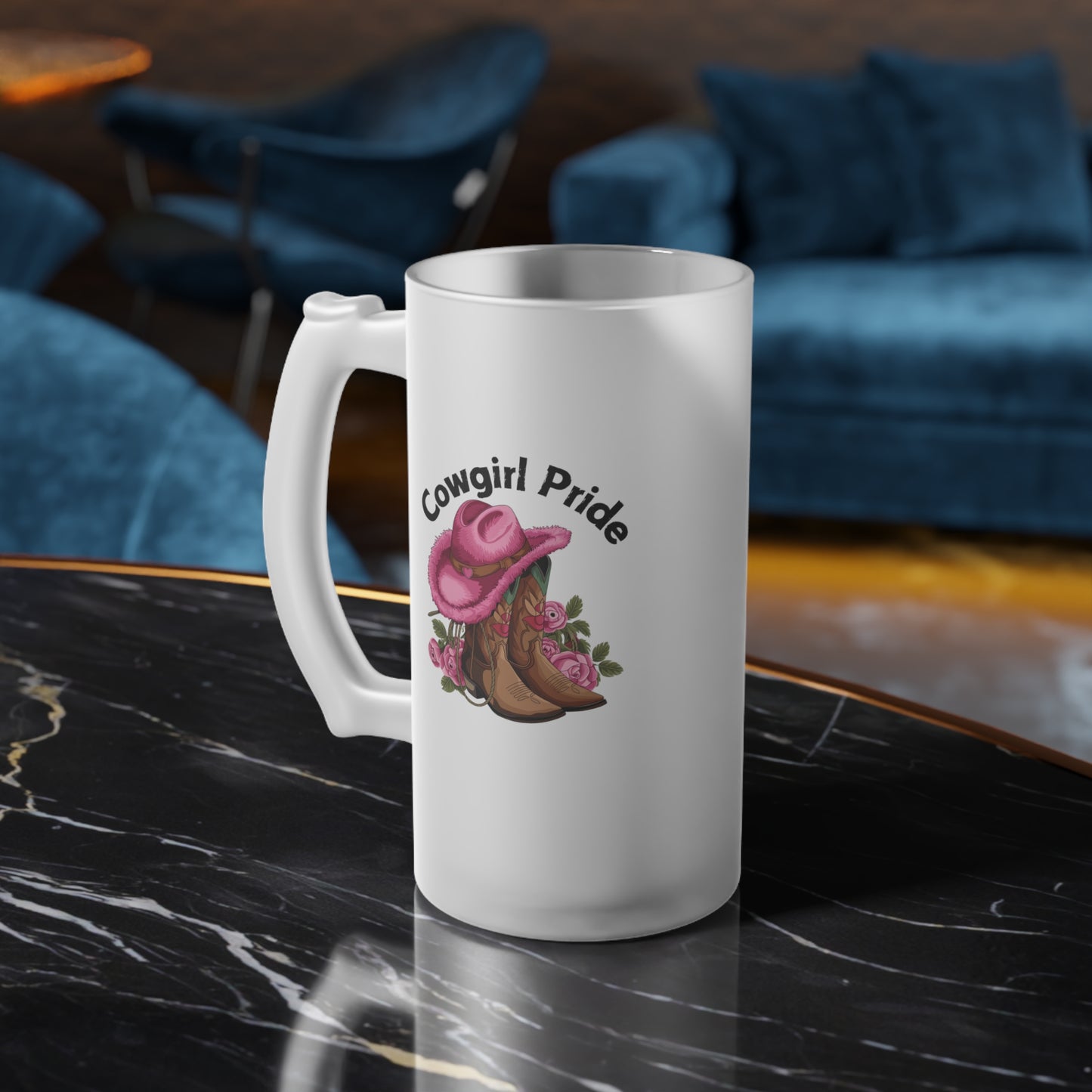 Frosted Glass Beer Mug - Cowgirl Pride (1)