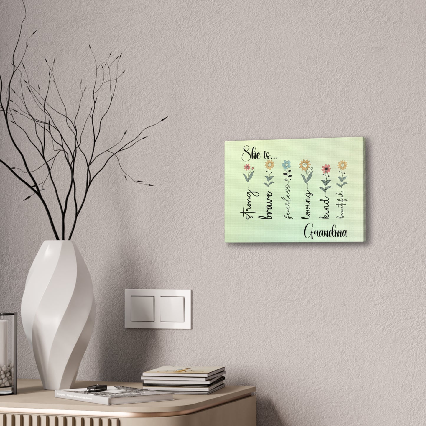 Canvas - Inspirational Floral Art for Grandma - She is Strong, Brave, Fearless, Loving, Kind, Beautiful 2