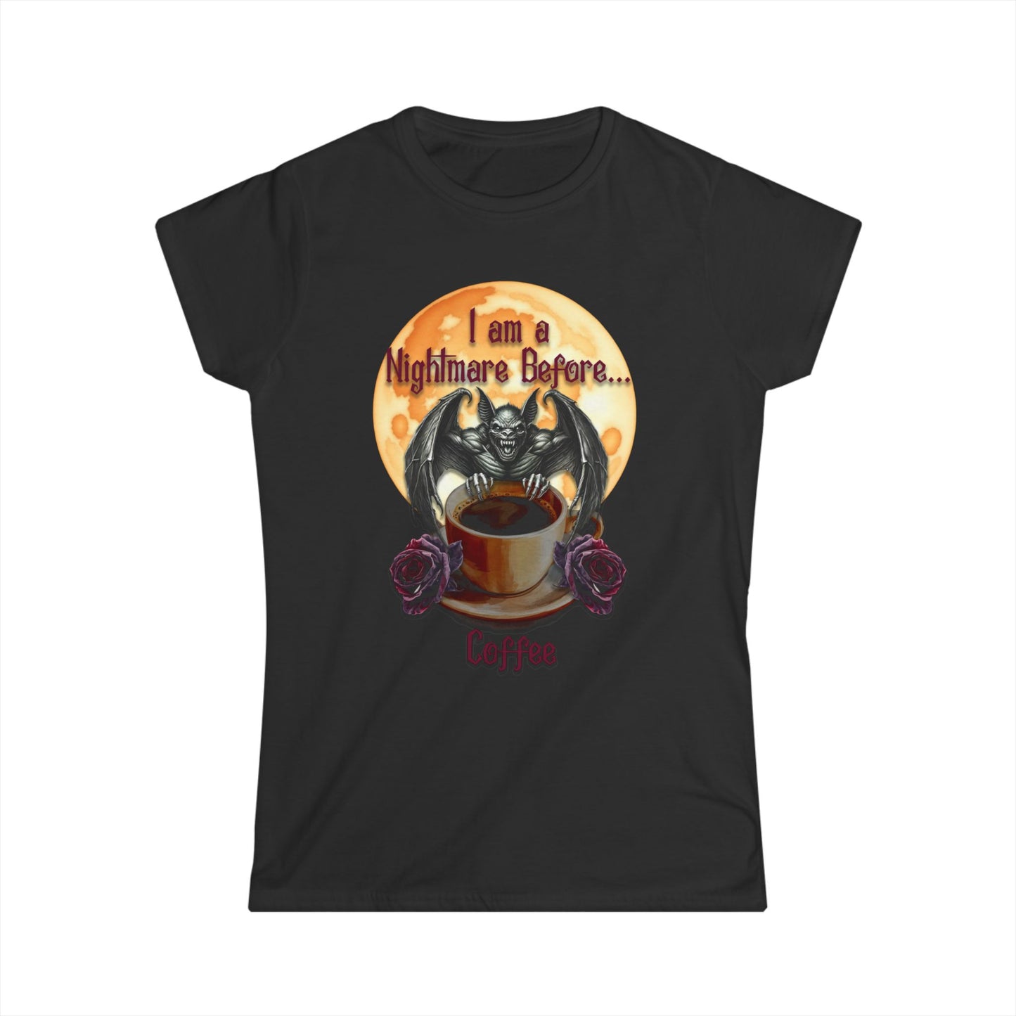 Female T-Shirt - Halloween - Nightmare Before Coffee (1a) - Front Only