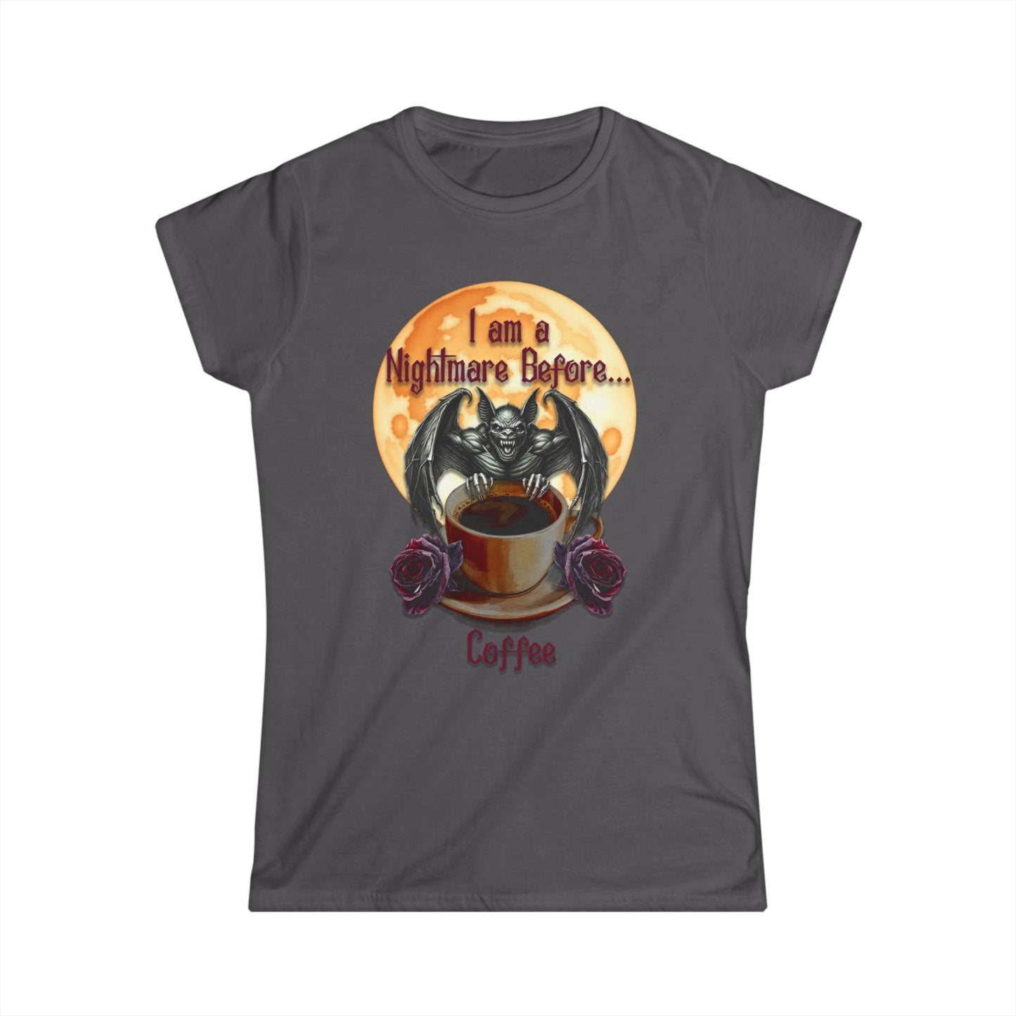 Female T-Shirt - Halloween - Nightmare Before Coffee (1a) - Front Only