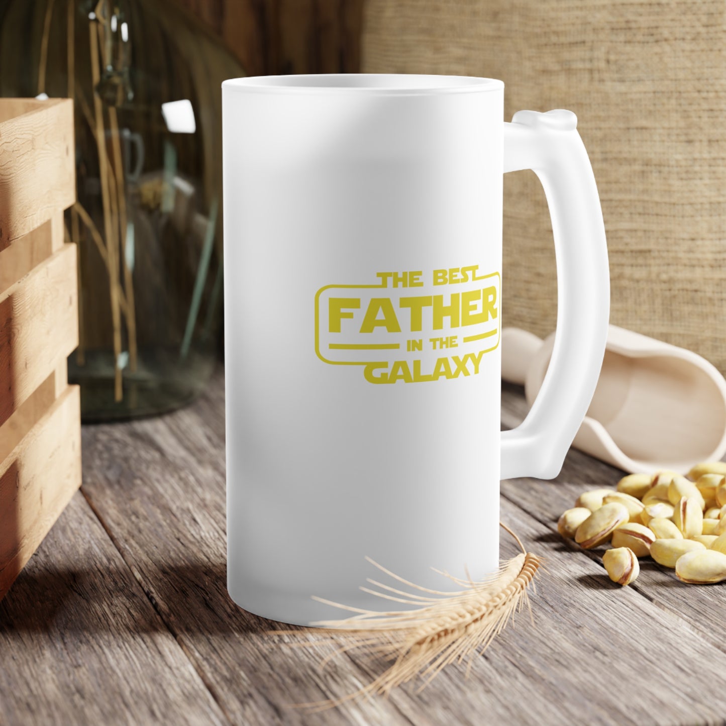 Frosted Glass Beer Mug - Dad - Best Father in Galaxy (1)