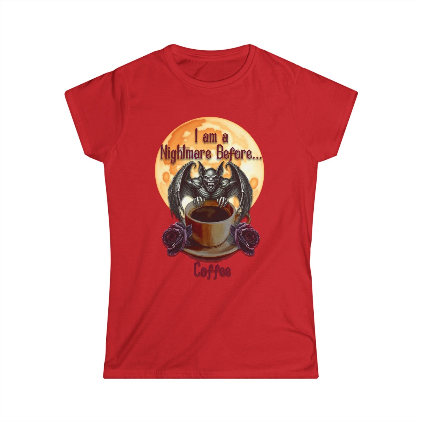 Female T-Shirt - Halloween - Nightmare Before Coffee (1a) - Front Only