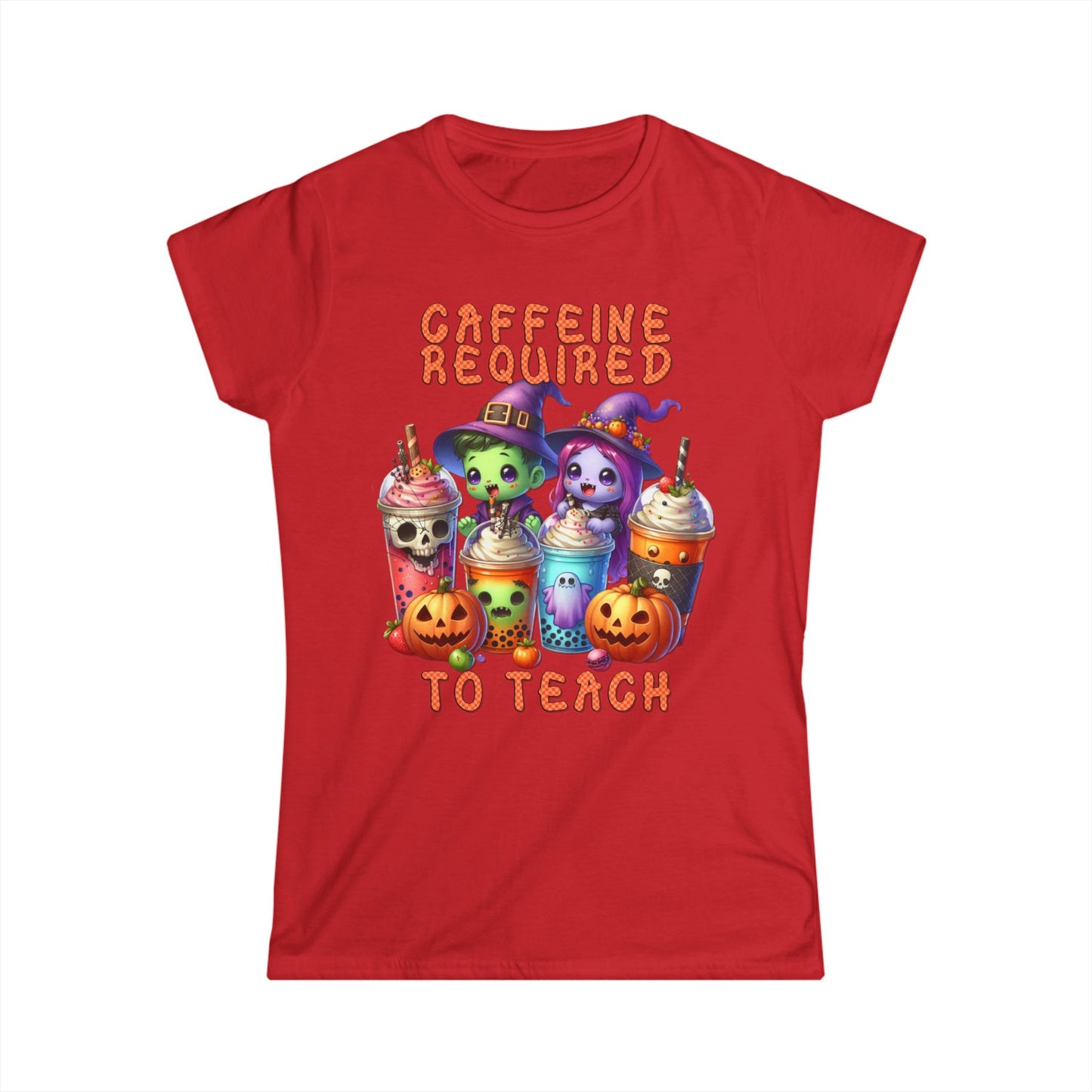 Female T-Shirt - Teacher / Halloween - Caffeine required to teach (01a)