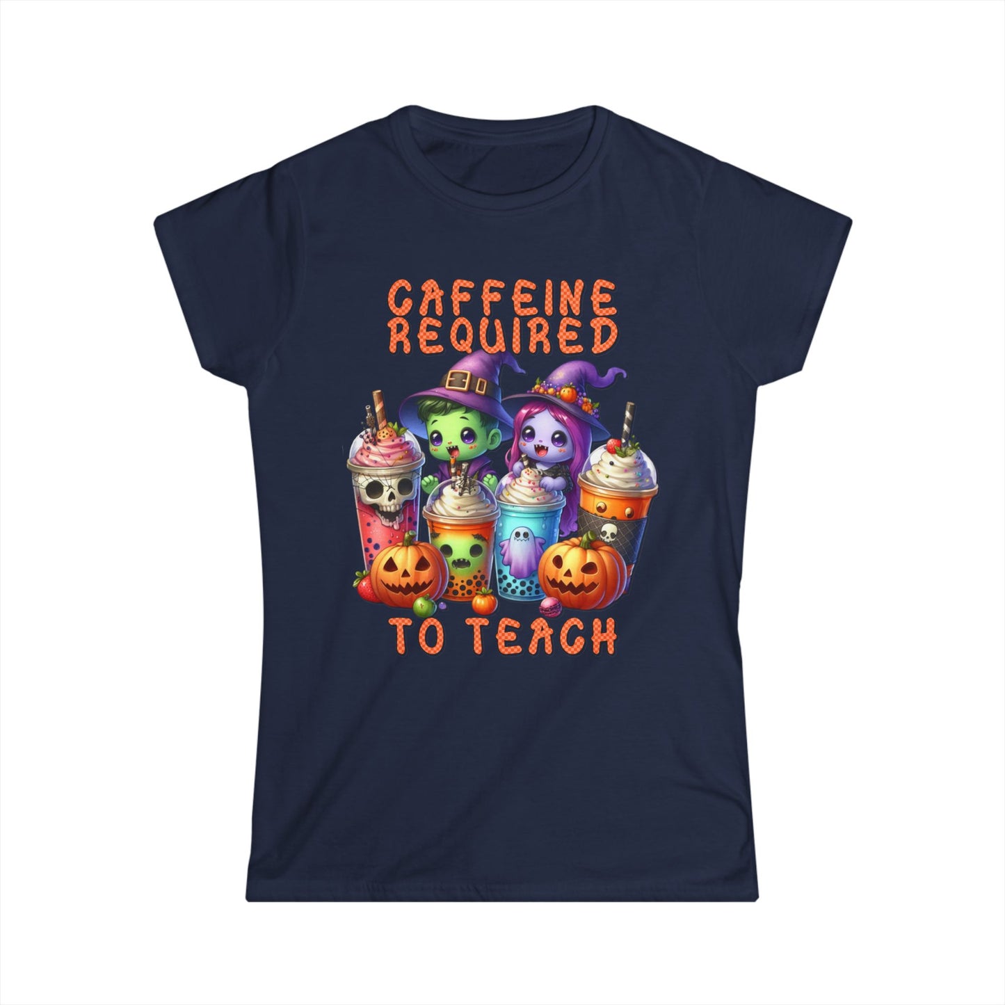Female T-Shirt - Teacher / Halloween - Caffeine required to teach (01a)