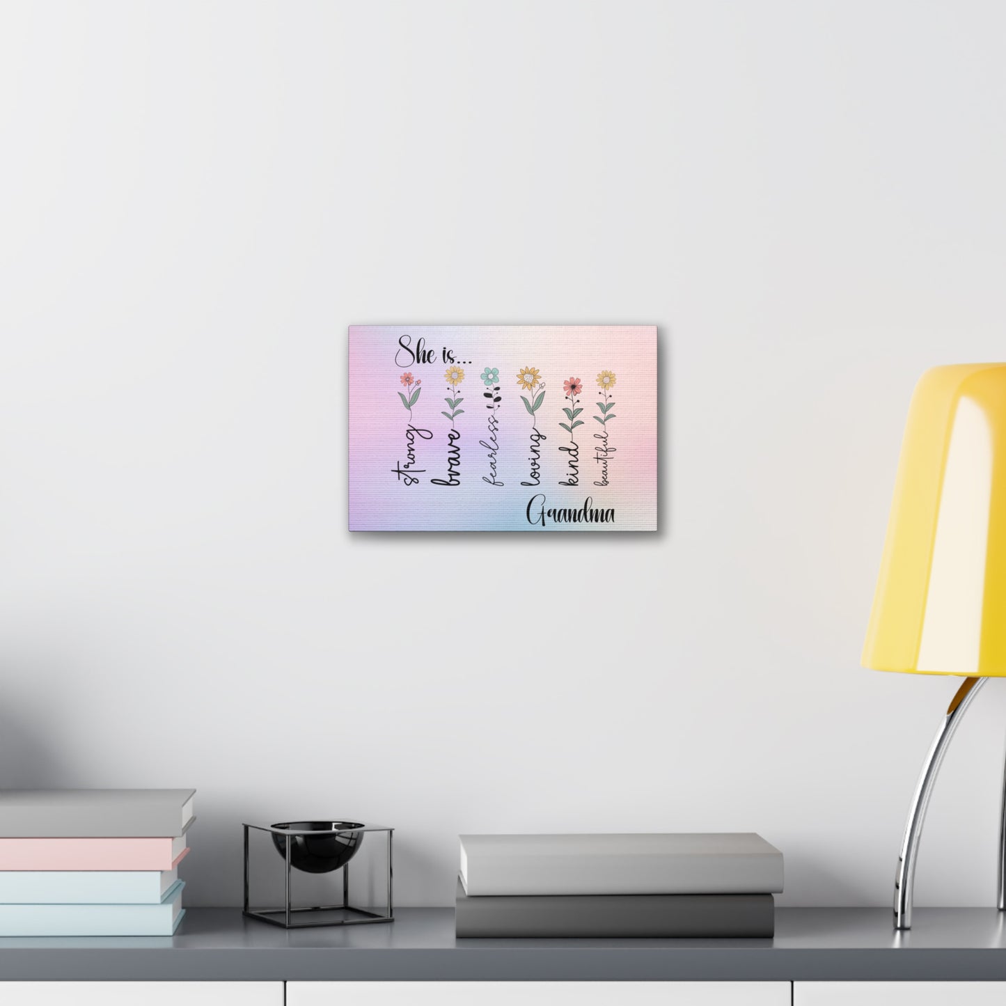 Canvas - Inspirational Floral Art for Grandma - She is Strong, Brave, Fearless, Loving, Kind, Beautiful 1