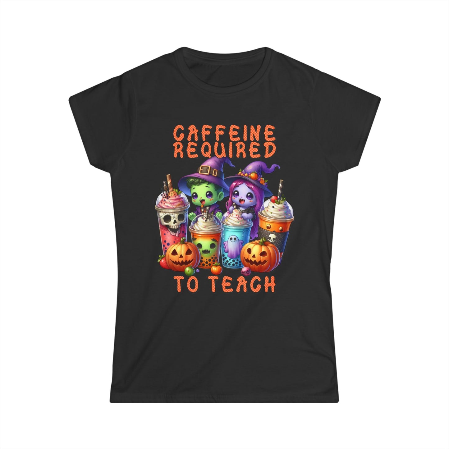 Female T-Shirt - Teacher / Halloween - Caffeine required to teach (01a)