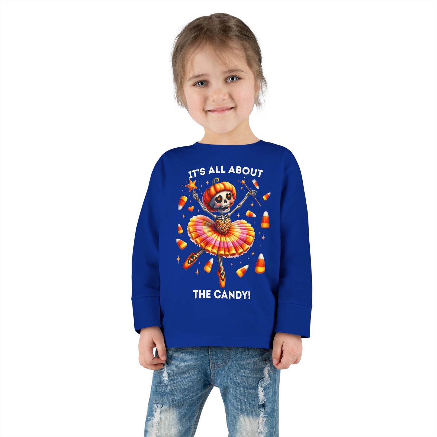 Toddler LS Tee - Halloween / Ballet Skeleton - It's all about the Candy! (01a)