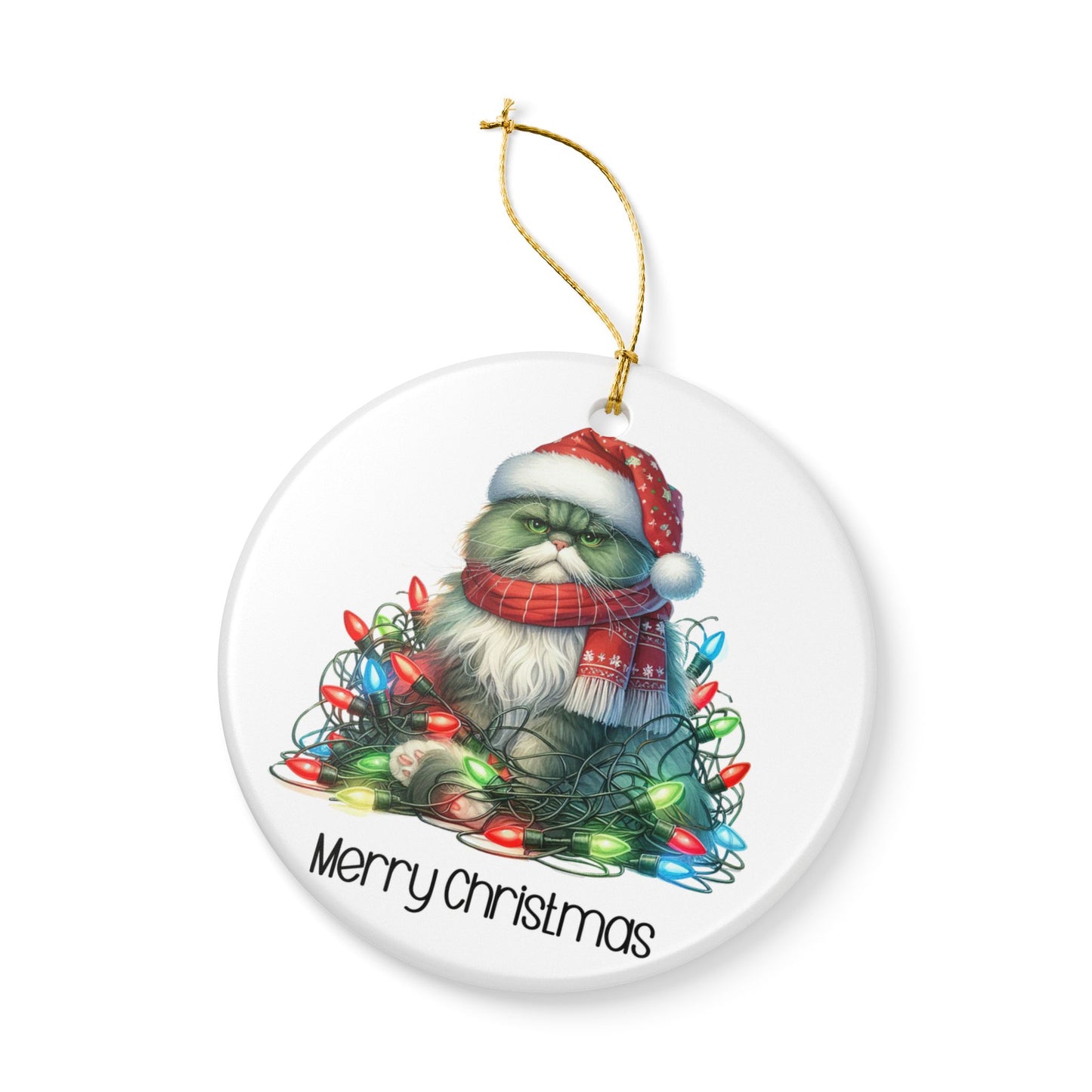 Ceramic Ornament – Christmas - Cat in Lights 02