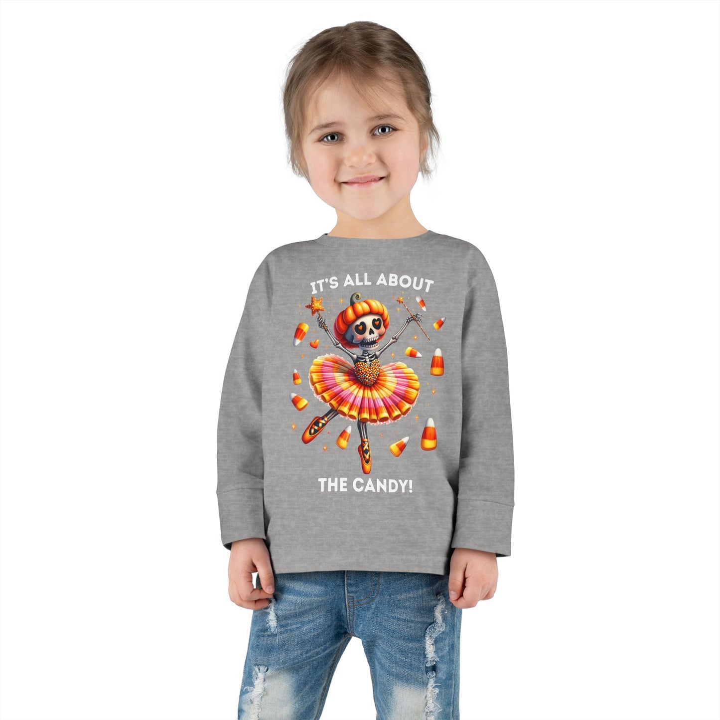 Toddler LS Tee - Halloween / Ballet Skeleton - It's all about the Candy! (01a)