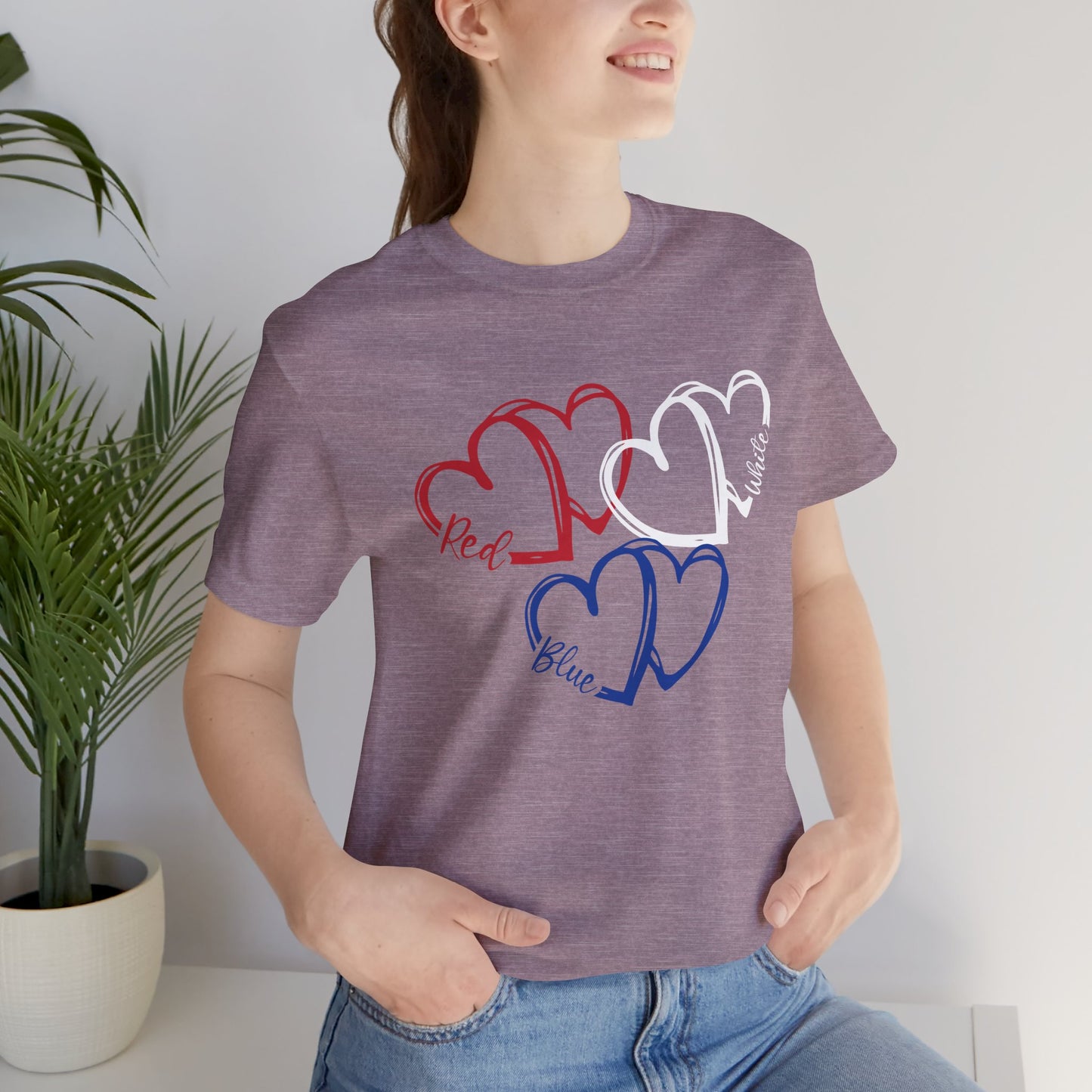 T-Shirt - Holiday - Red White Blue destressed hearts 01