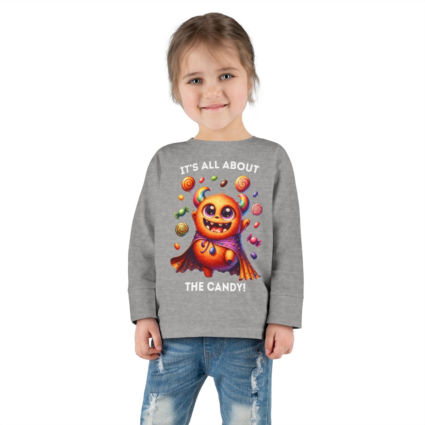 Toddler LS Tee - Halloween / Monster - It's all about the Candy! (01a)
