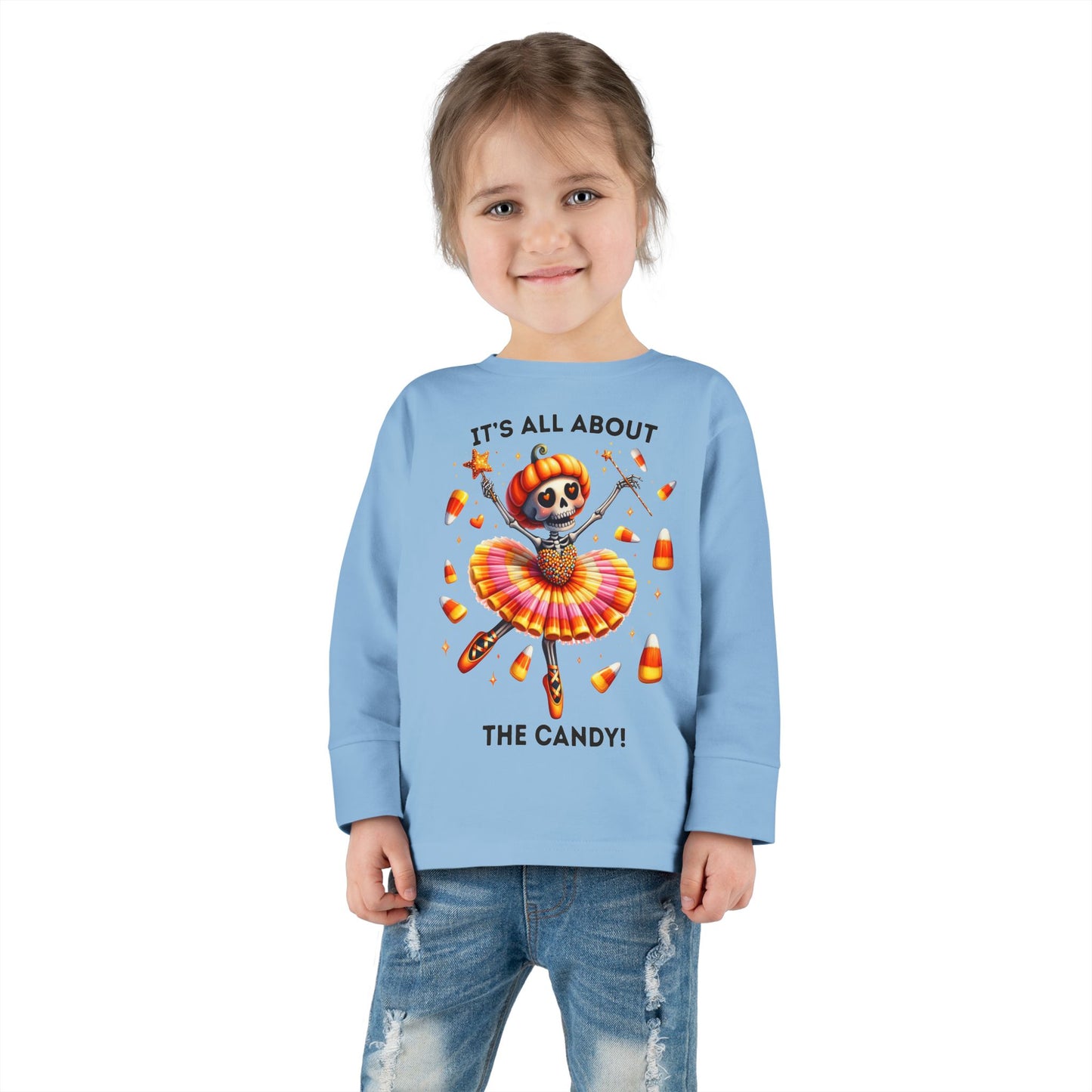 Toddler LS Tee - Halloween / Ballet Skeleton - It's all about the Candy! (01a)