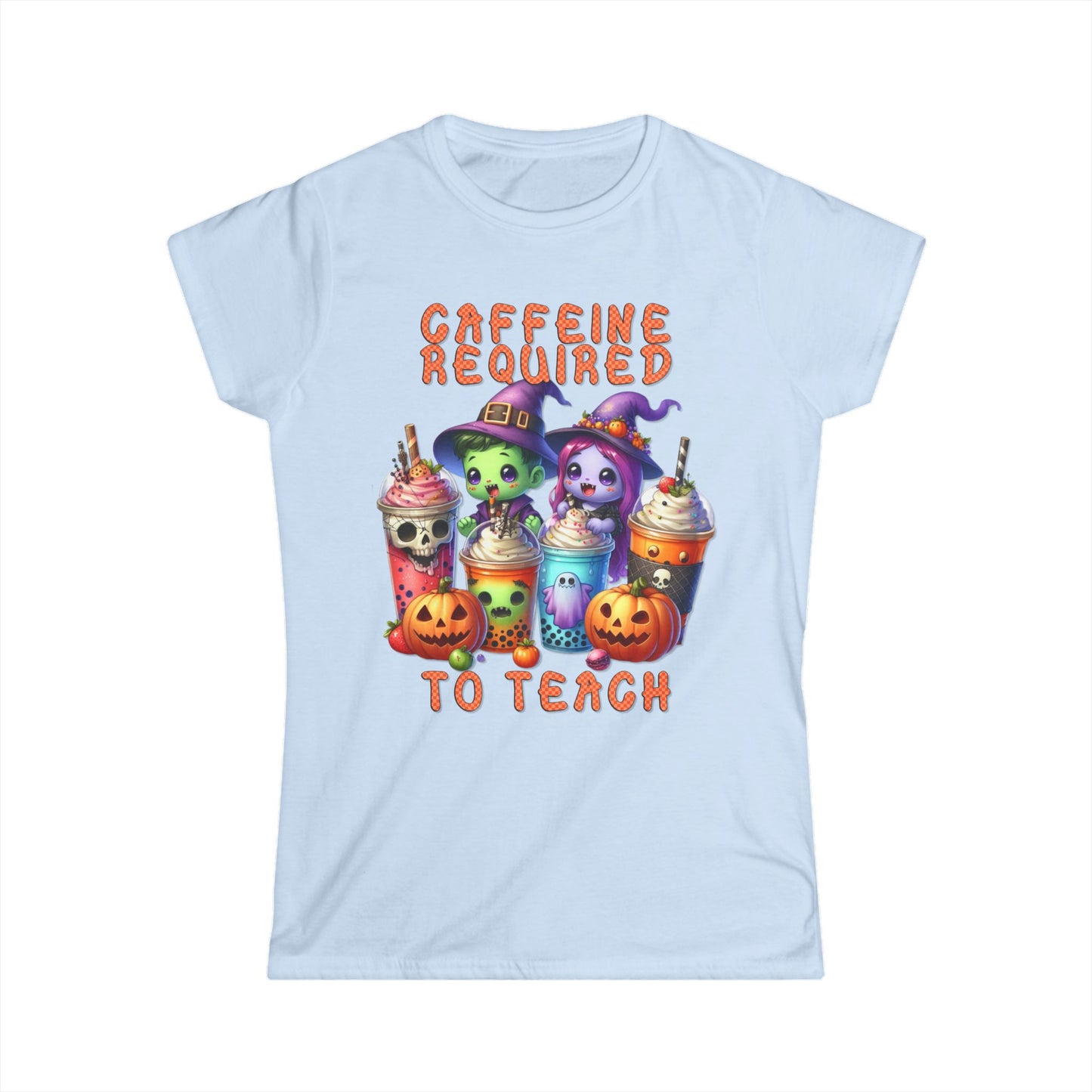 Female T-Shirt - Teacher / Halloween - Caffeine required to teach (01a)