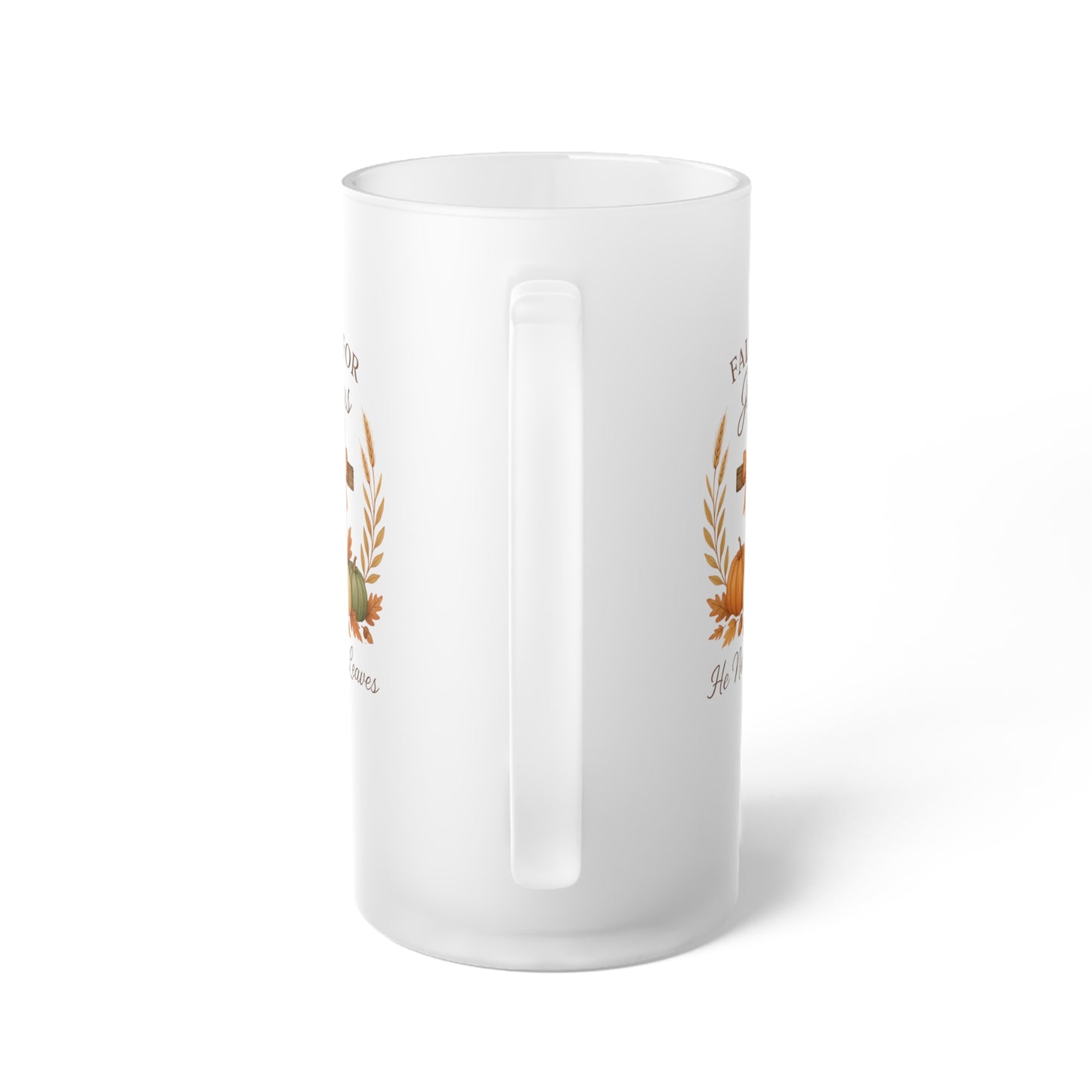 Frosted Glass Beer Mug - Faith - Fall for Jesus (01 Autumn)