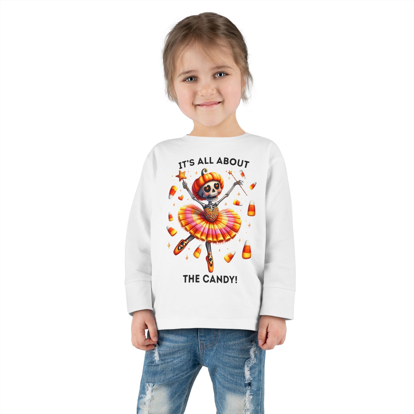 Toddler LS Tee - Halloween / Ballet Skeleton - It's all about the Candy! (01a)