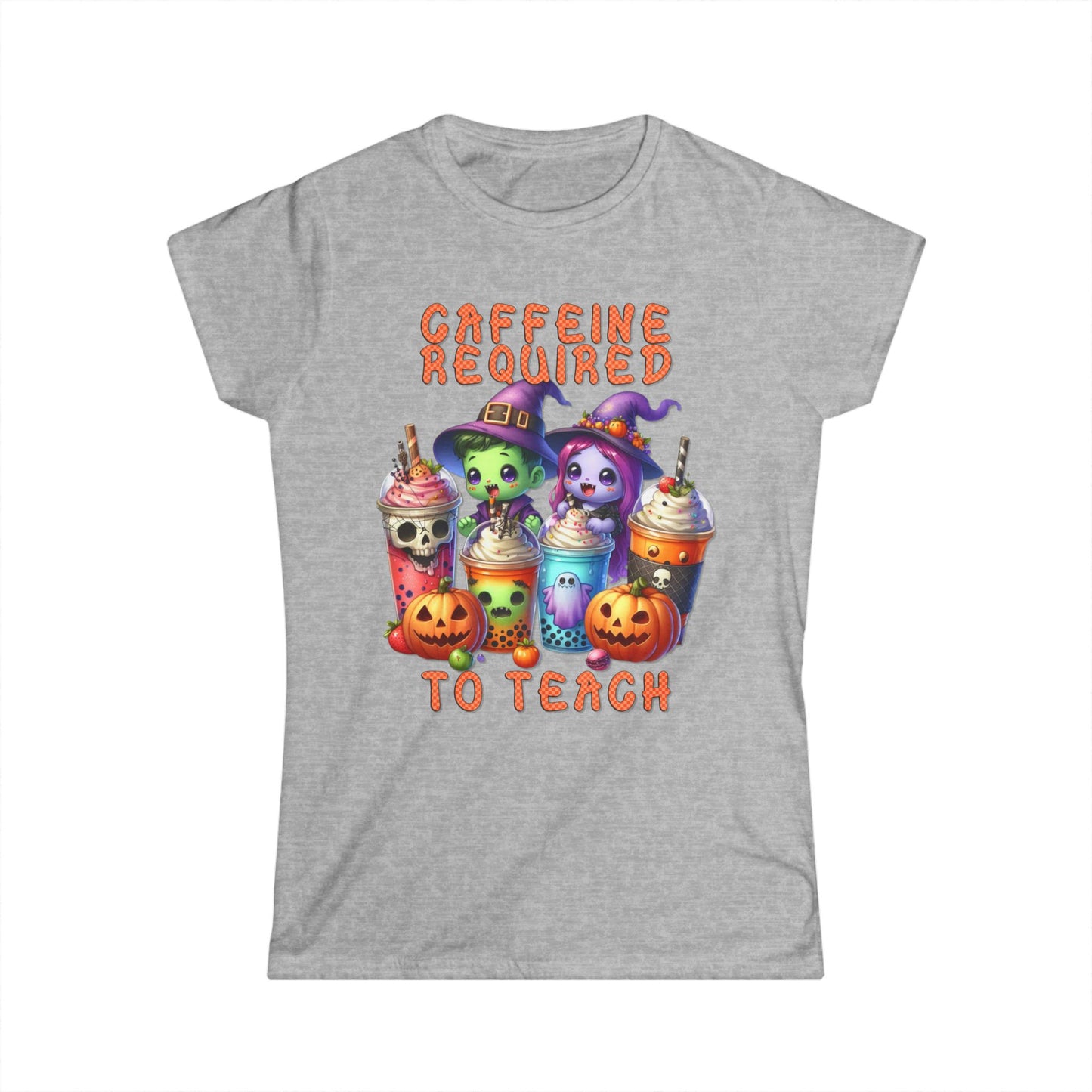 Female T-Shirt - Teacher / Halloween - Caffeine required to teach (01a)