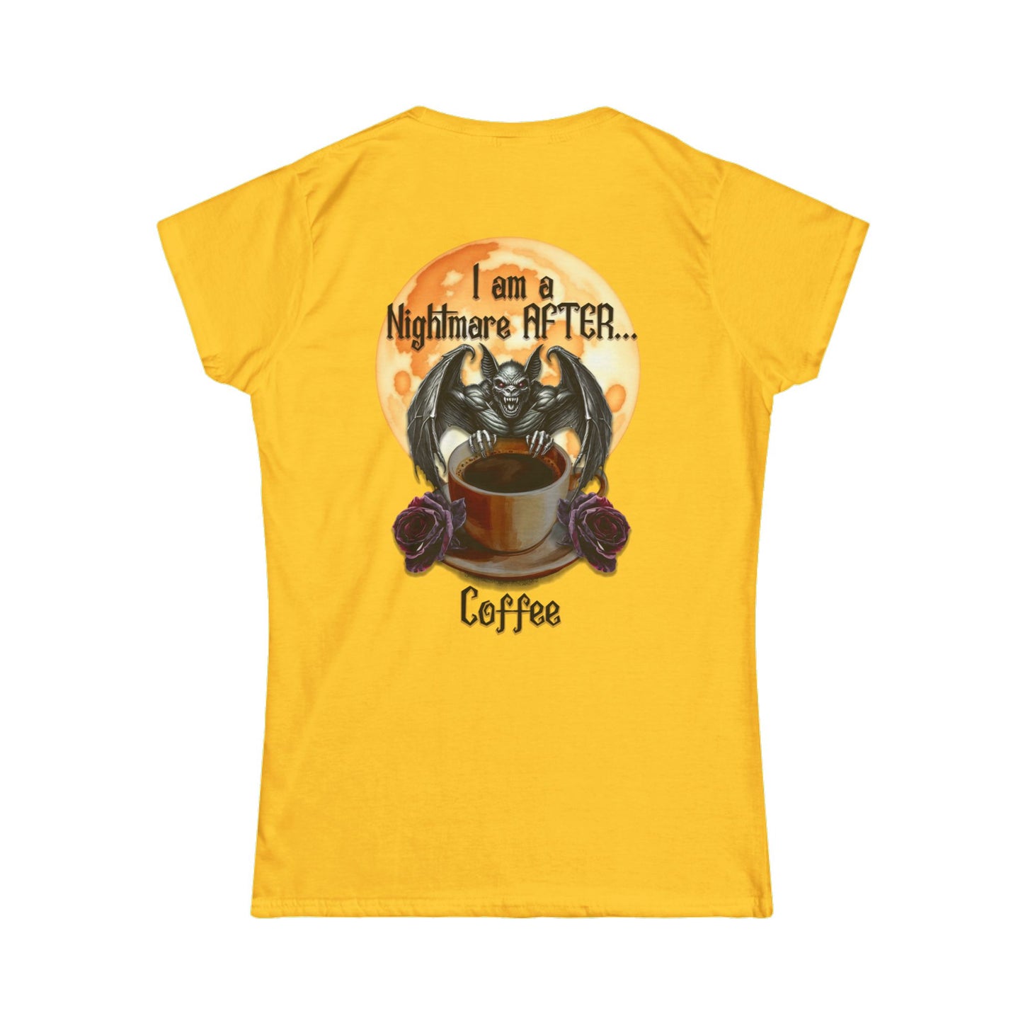 Female T-Shirt - Halloween - Nightmare Before Coffee (1b) Front / Back Printed