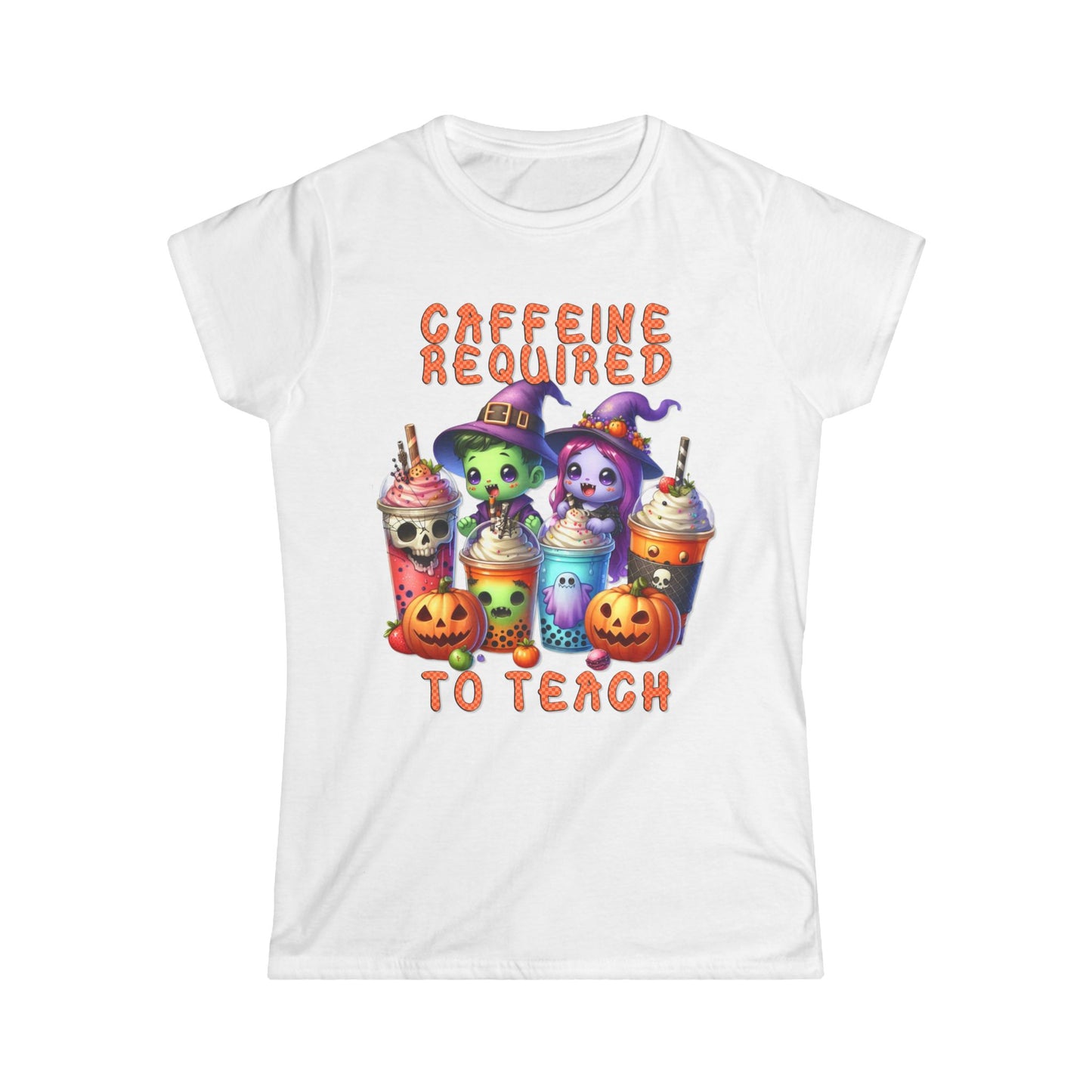 Female T-Shirt - Teacher / Halloween - Caffeine required to teach (01a)