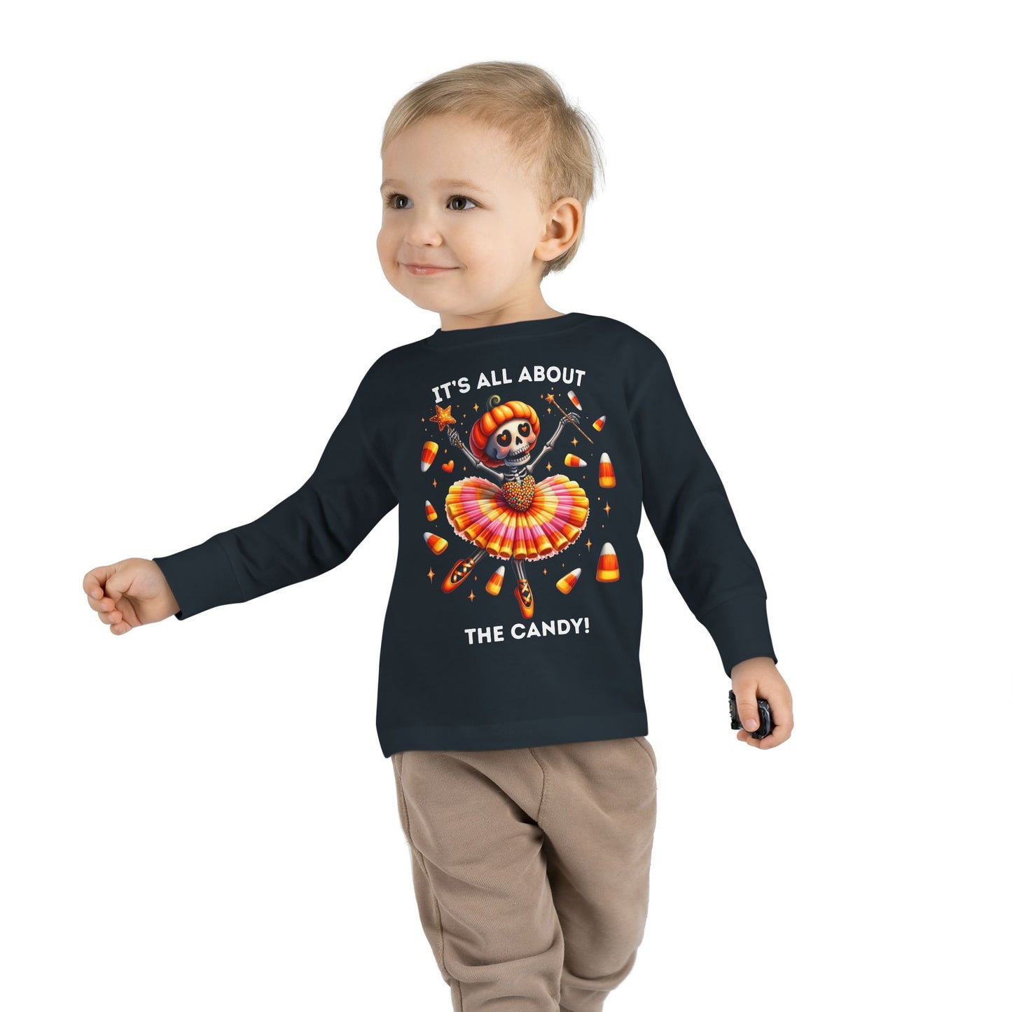 Toddler LS Tee - Halloween / Ballet Skeleton - It's all about the Candy! (01a)
