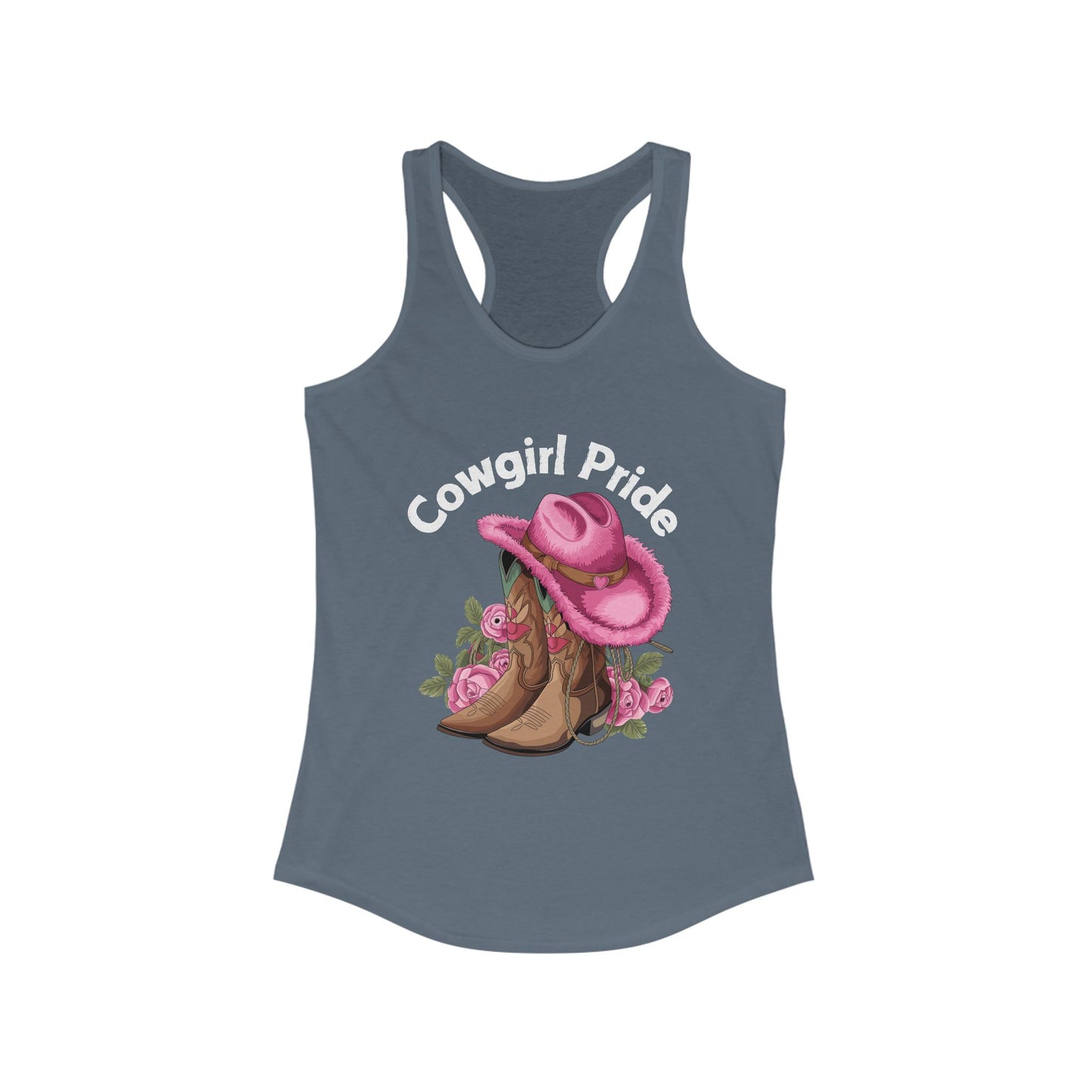 Female Tank Top - Cowgirl Pride (1) - Razor Back - White Writing