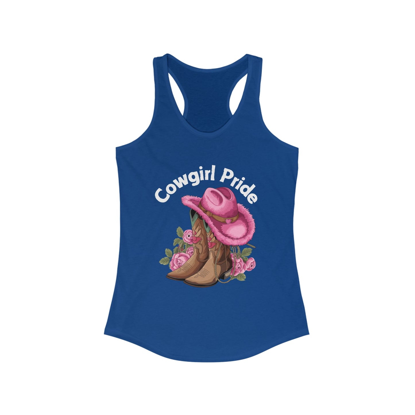 Female Tank Top - Cowgirl Pride (1) - Razor Back - White Writing