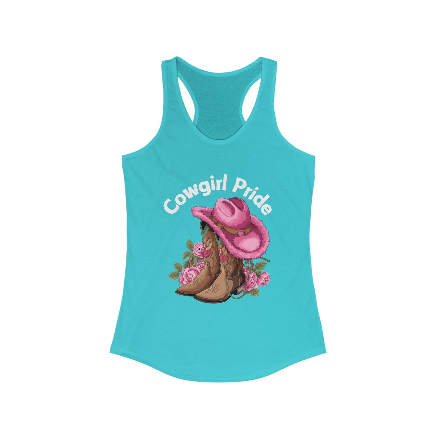 Female Tank Top - Cowgirl Pride (1) - Razor Back - White Writing