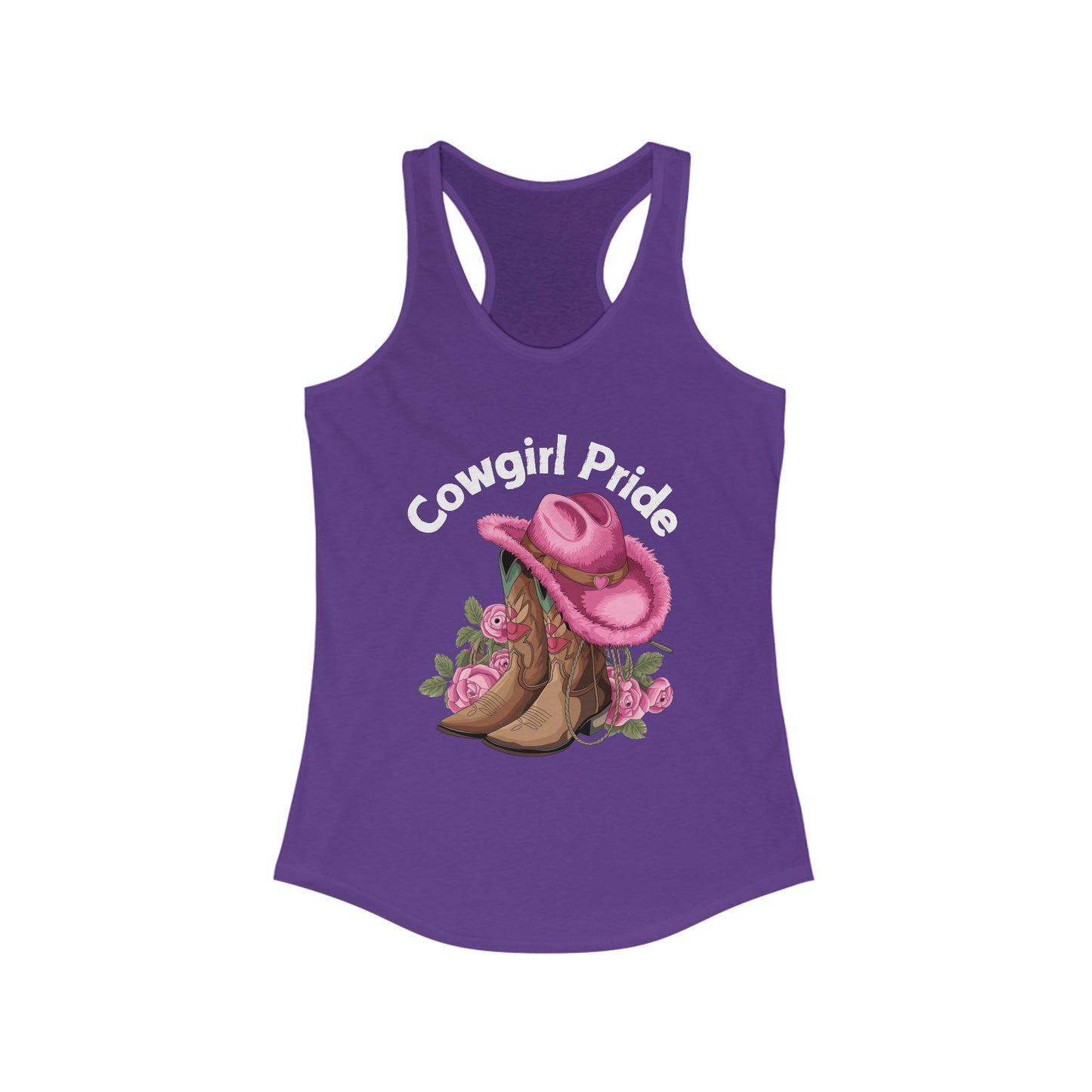 Female Tank Top - Cowgirl Pride (1) - Razor Back - White Writing