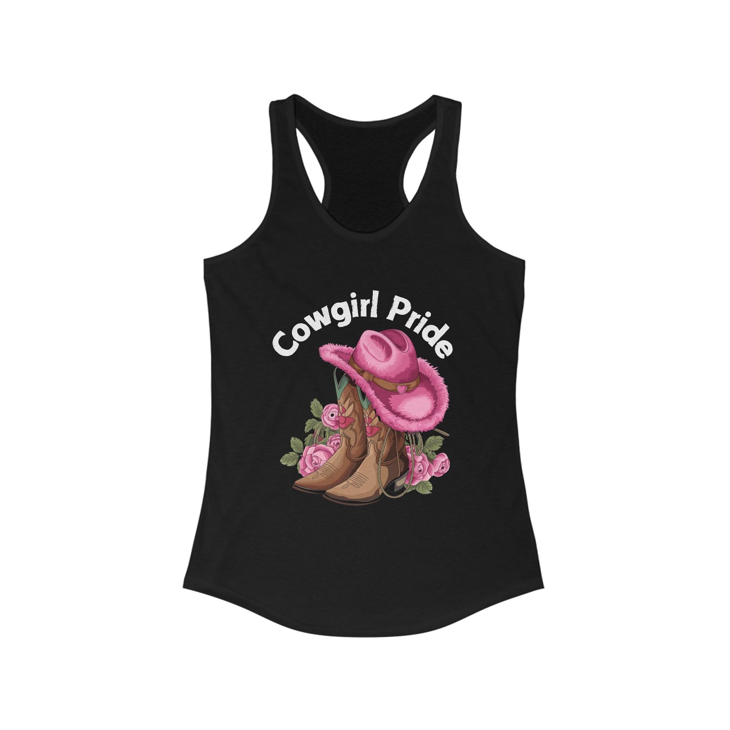 Female Tank Top - Cowgirl Pride (1) - Razor Back - White Writing